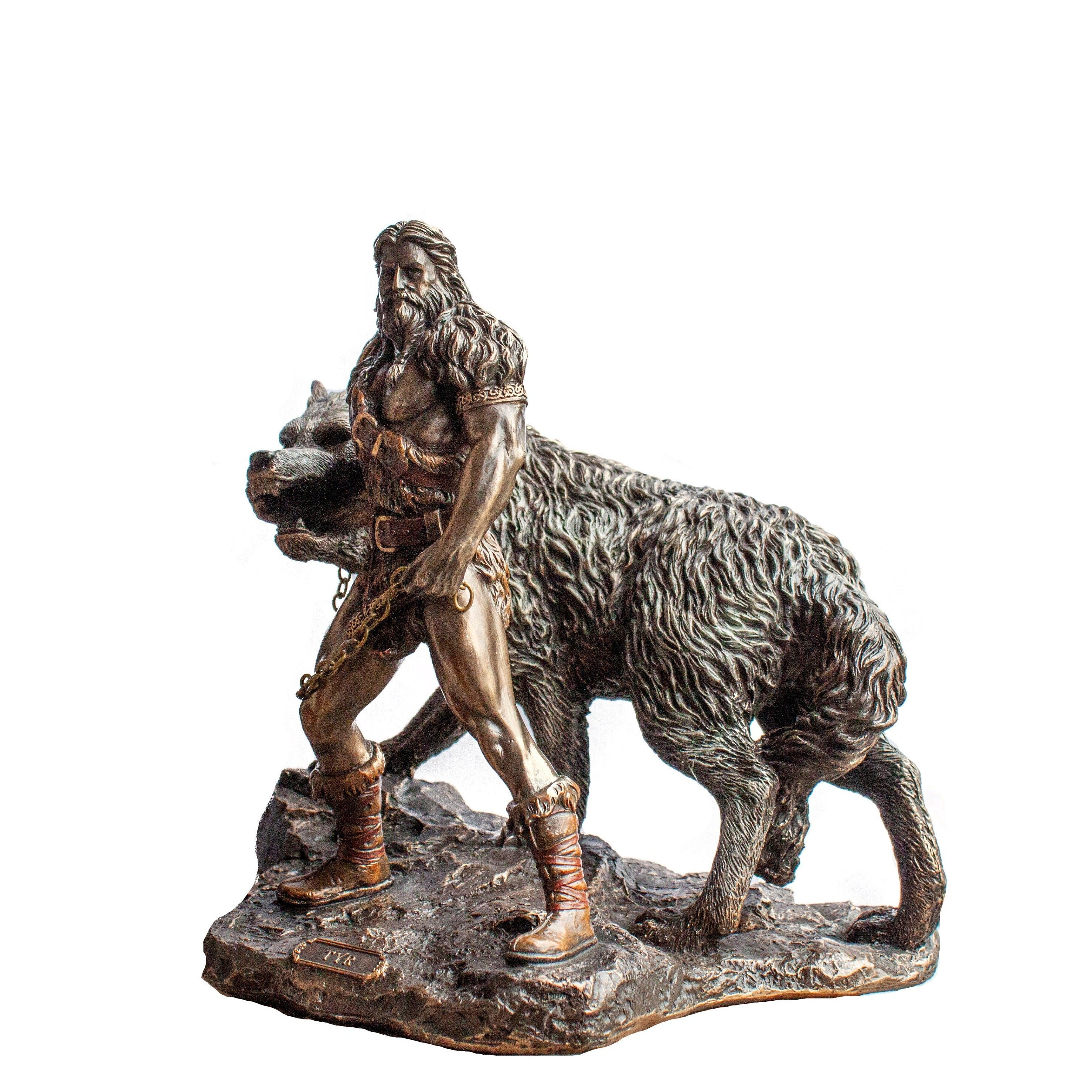 Tyr and Fenrir Statue: Cold Cast Bronze Norse God Figurine