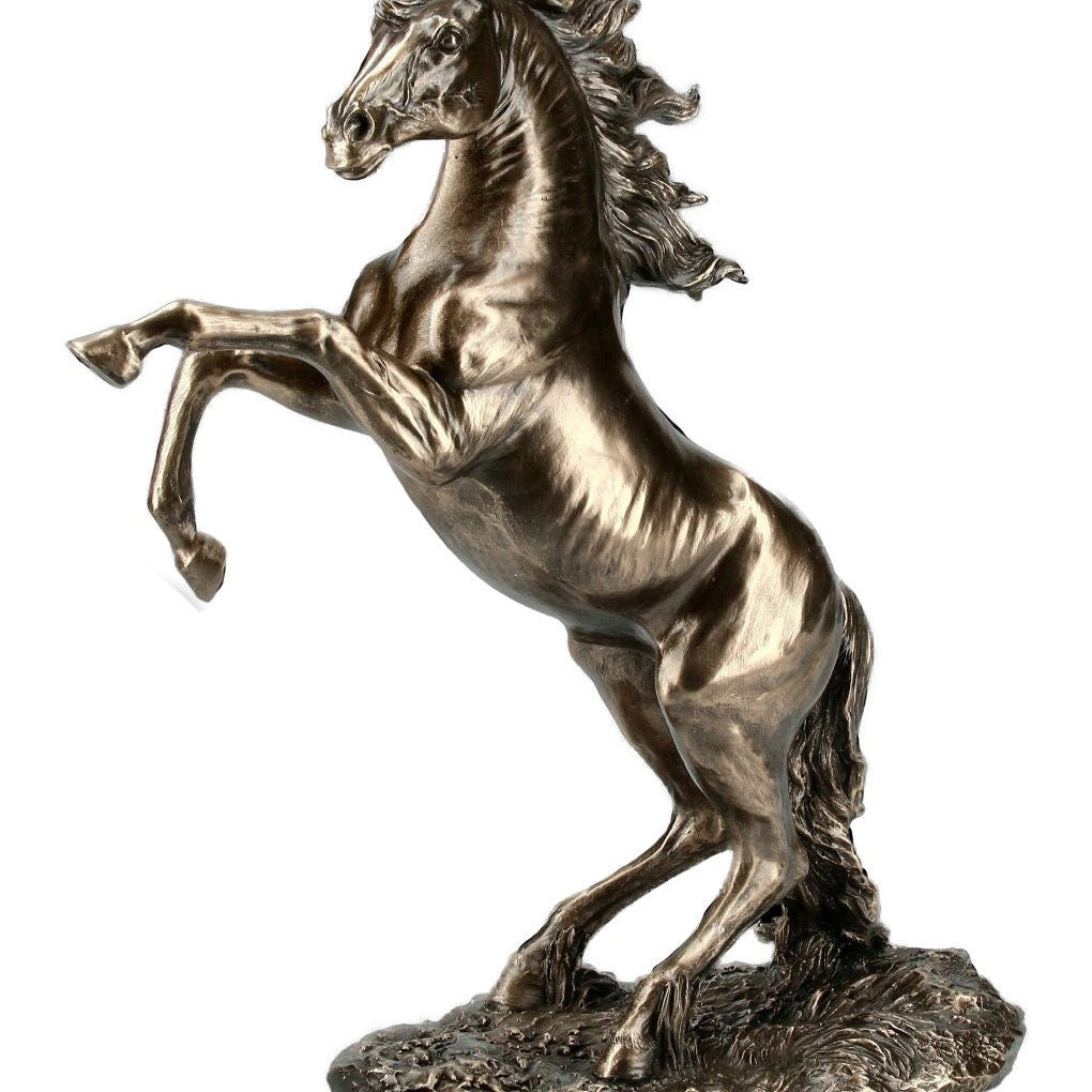 Rearing Horse Statue: Bronzed Resin Wild Horse Decor