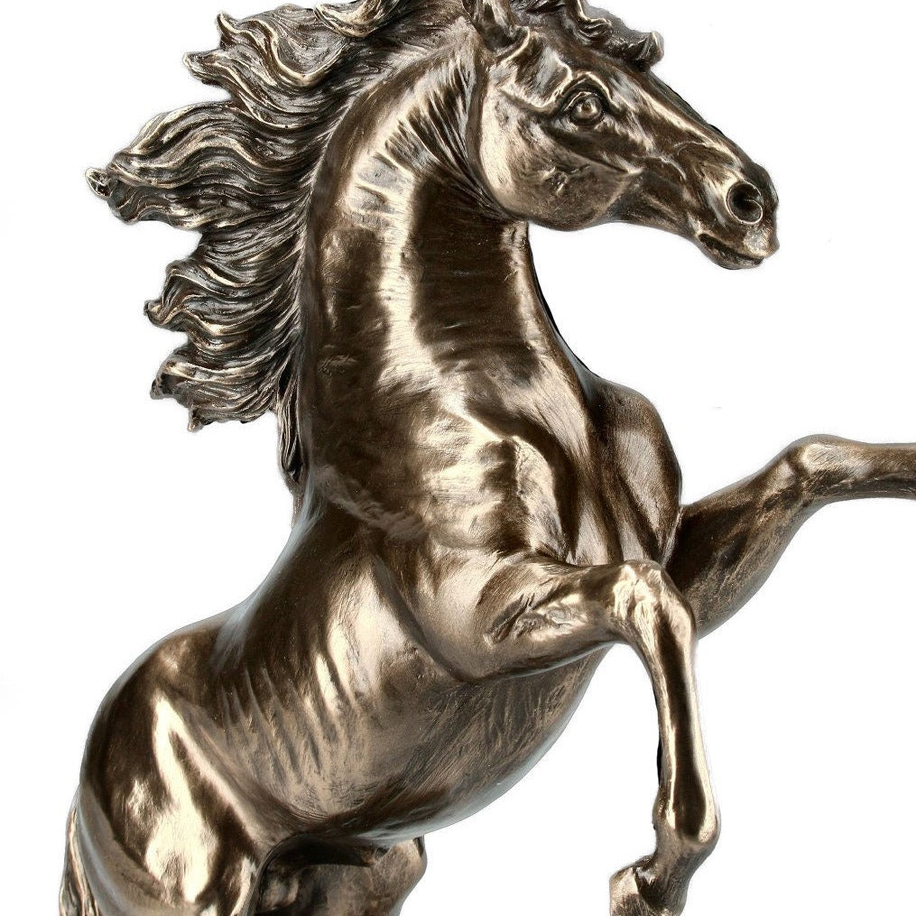 Rearing Horse Statue: Bronzed Resin Wild Horse Decor