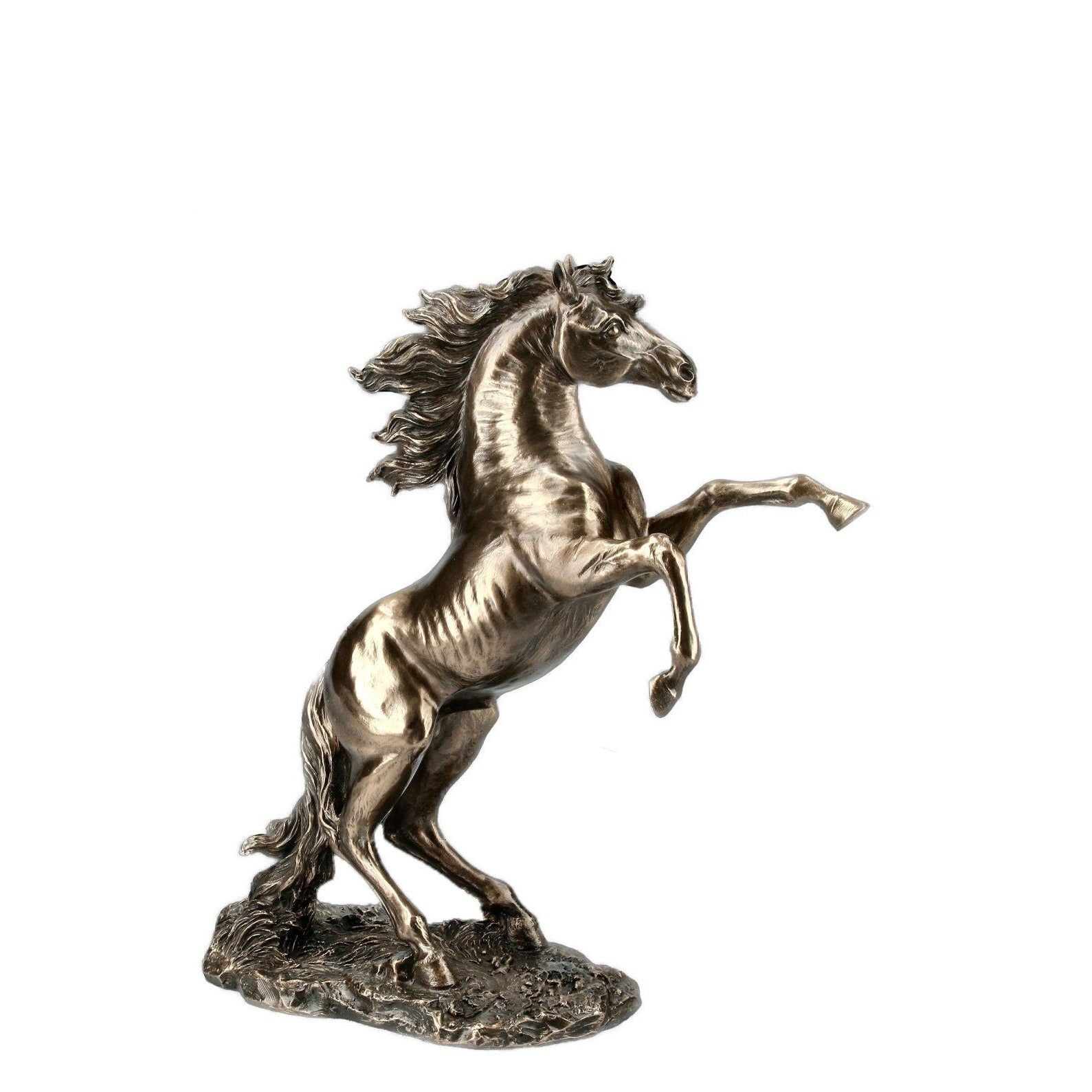 Rearing Horse Statue: Bronzed Resin Wild Horse Decor