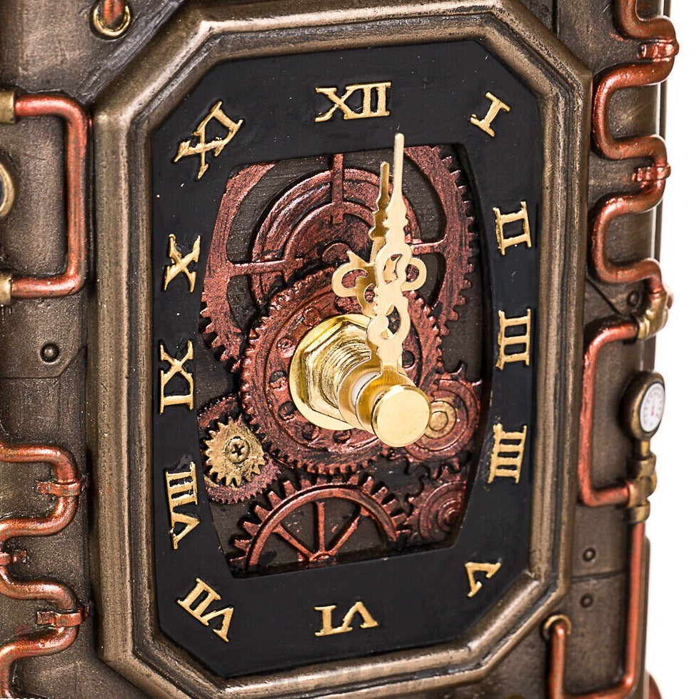 Steampunk Gas Station Desk Clock: Bronzed Fuel Dispenser Tower