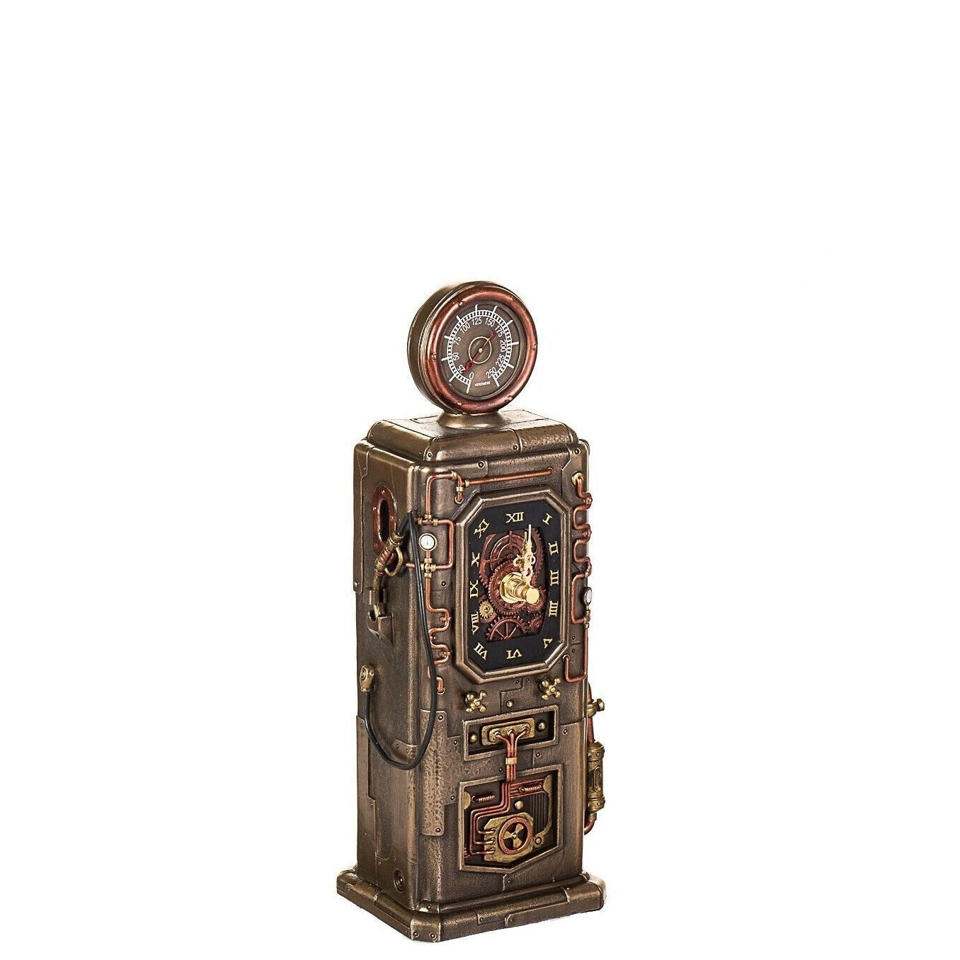 Steampunk Gas Station Desk Clock: Bronzed Fuel Dispenser Tower