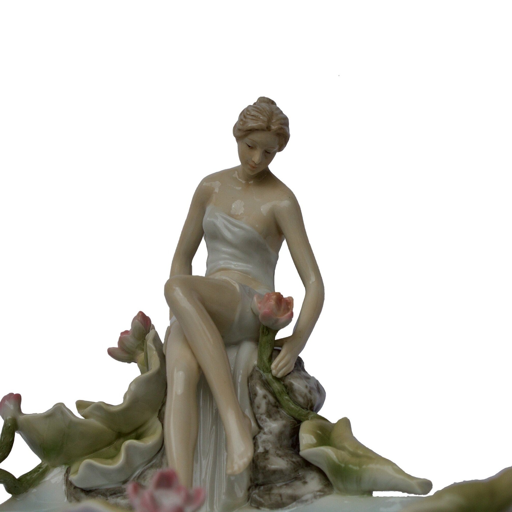 Art nouveau inspired Blue and White Porcelain Tray Lotus Pond Sitting Nymph