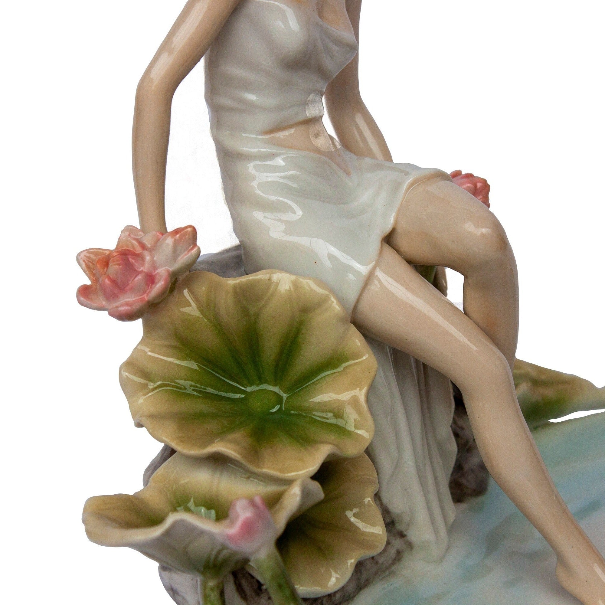 Art nouveau inspired Blue and White Porcelain Tray Lotus Pond Sitting Nymph