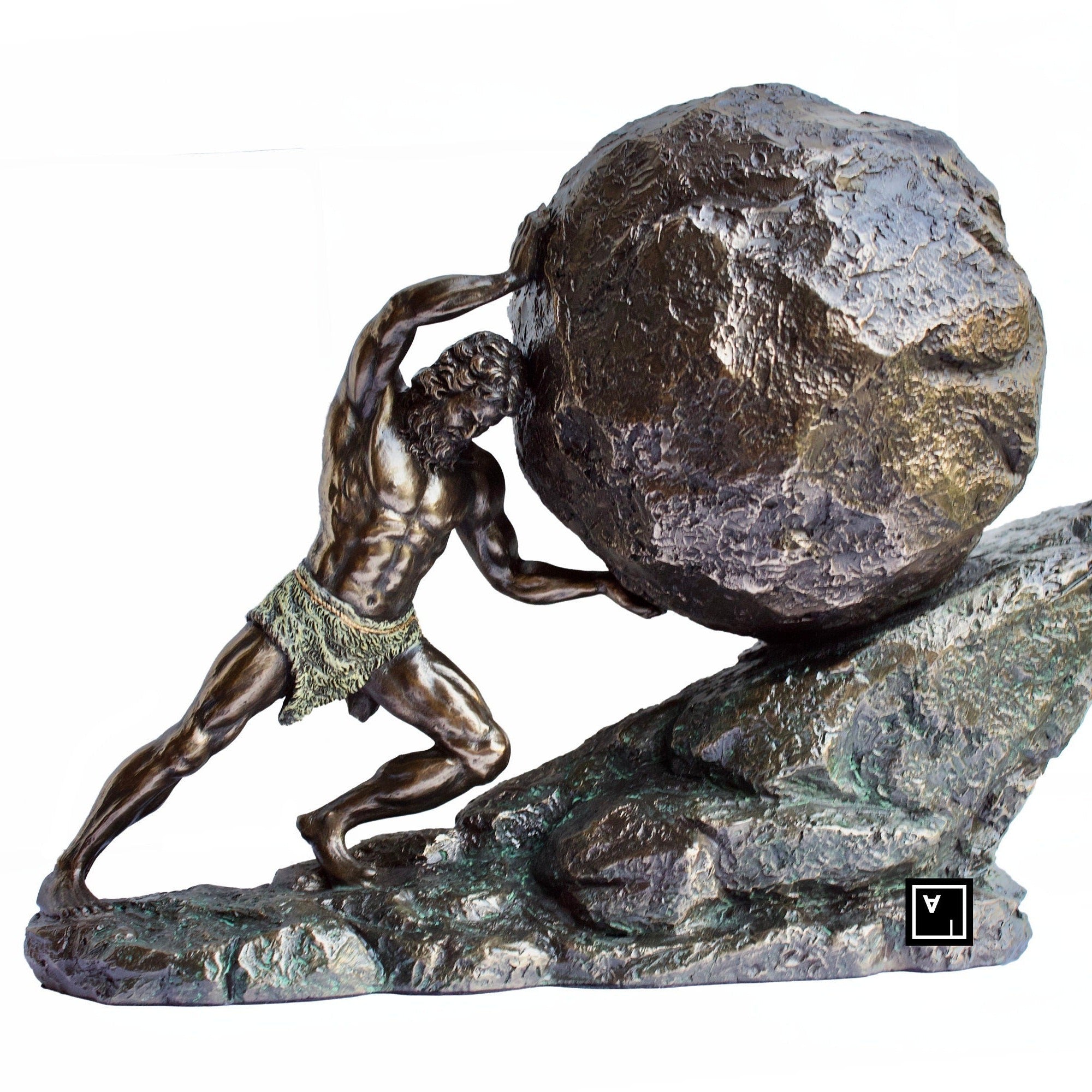 Sisyphus Statue.Sisyphus who pushes the Eternal Boulder.