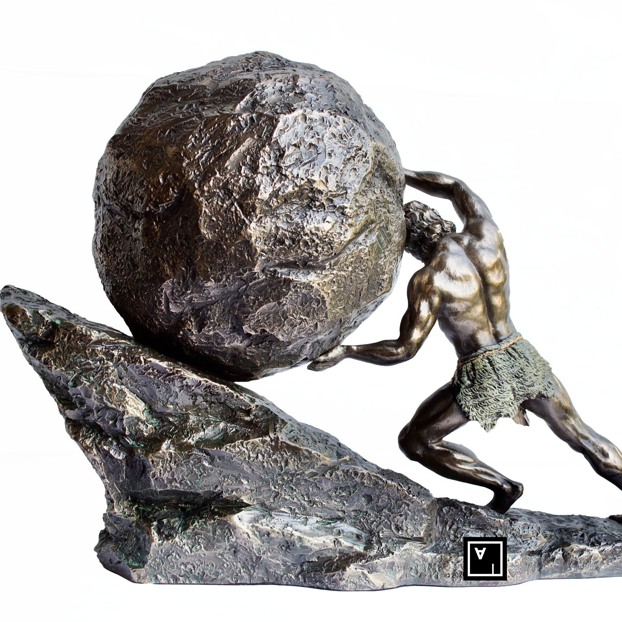 Sisyphus Statue.Sisyphus who pushes the Eternal Boulder.