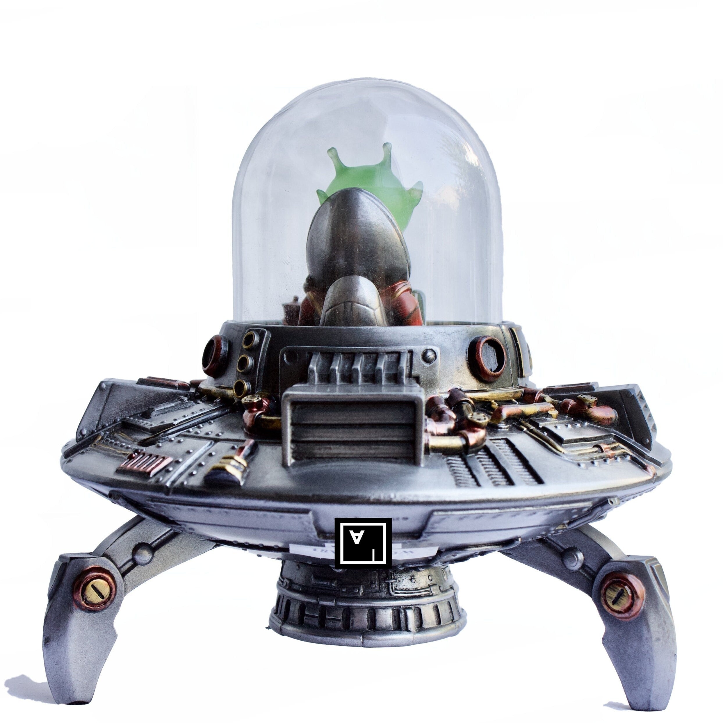 Steampunk Alien in Spaceship.Alien Figurine with Led light