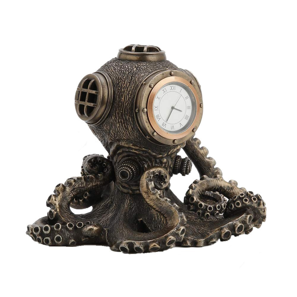 Steampunk Octopus Desk Clock: Cold Cast Bronze Veronese Design Home Decor