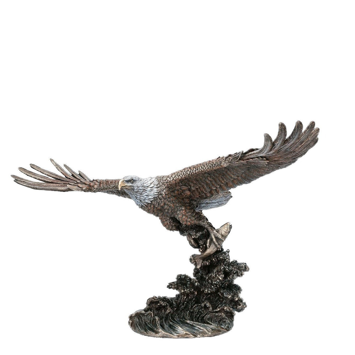 Large Bald Eagle Hunting Salmon Statue