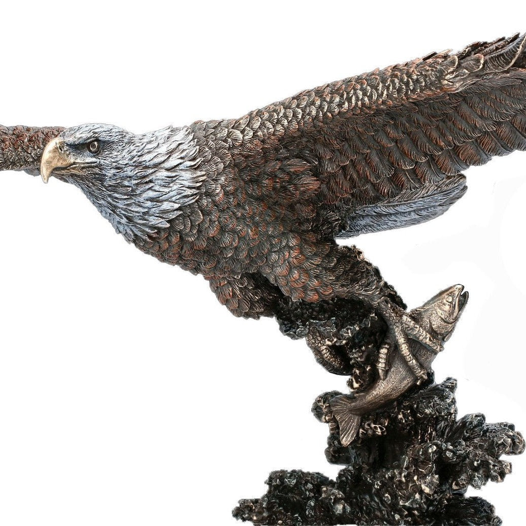 Large Bald Eagle Hunting Salmon Statue