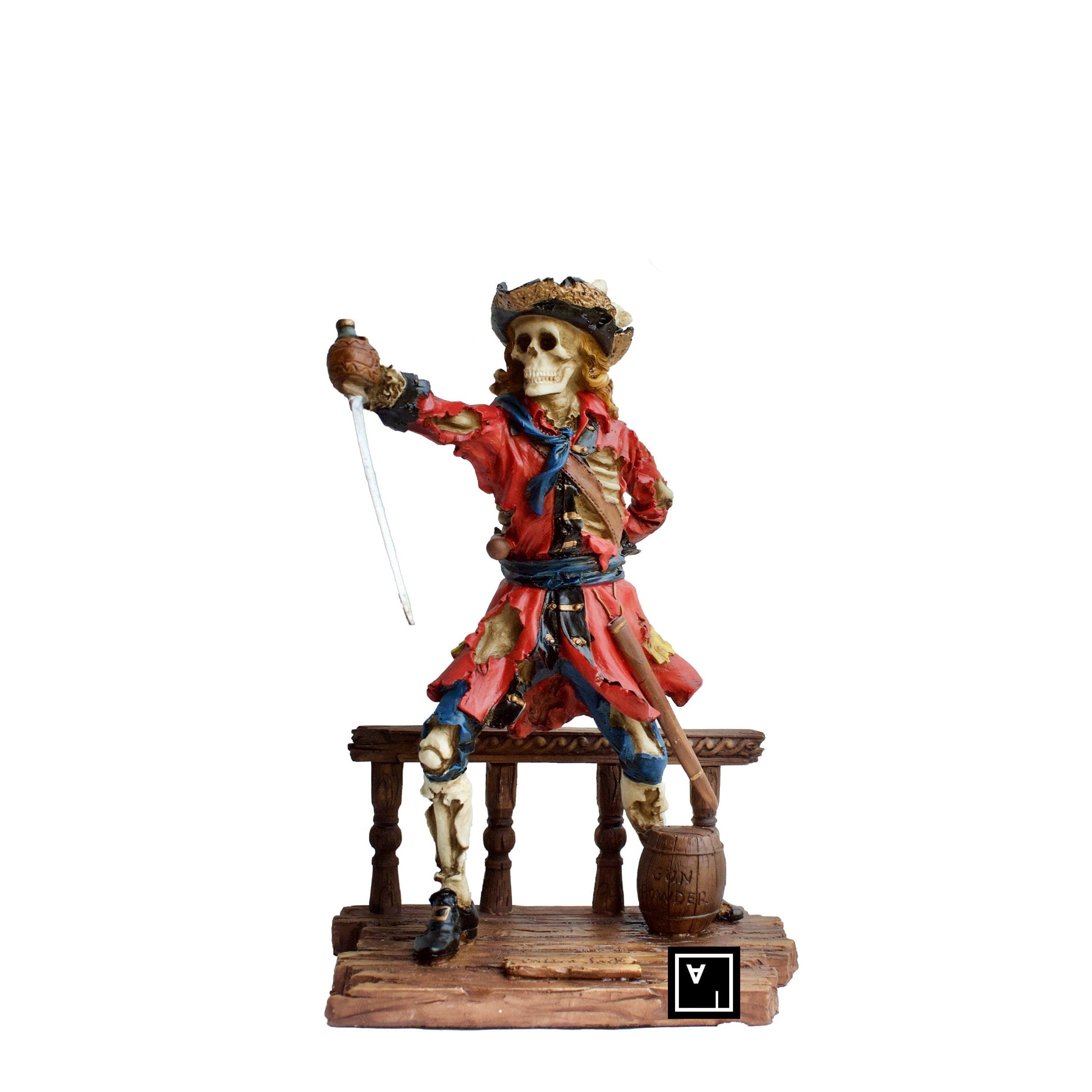 Skeleton Pirate Captain with Sword Statue.CALICO JACK Skeleton Figurine
