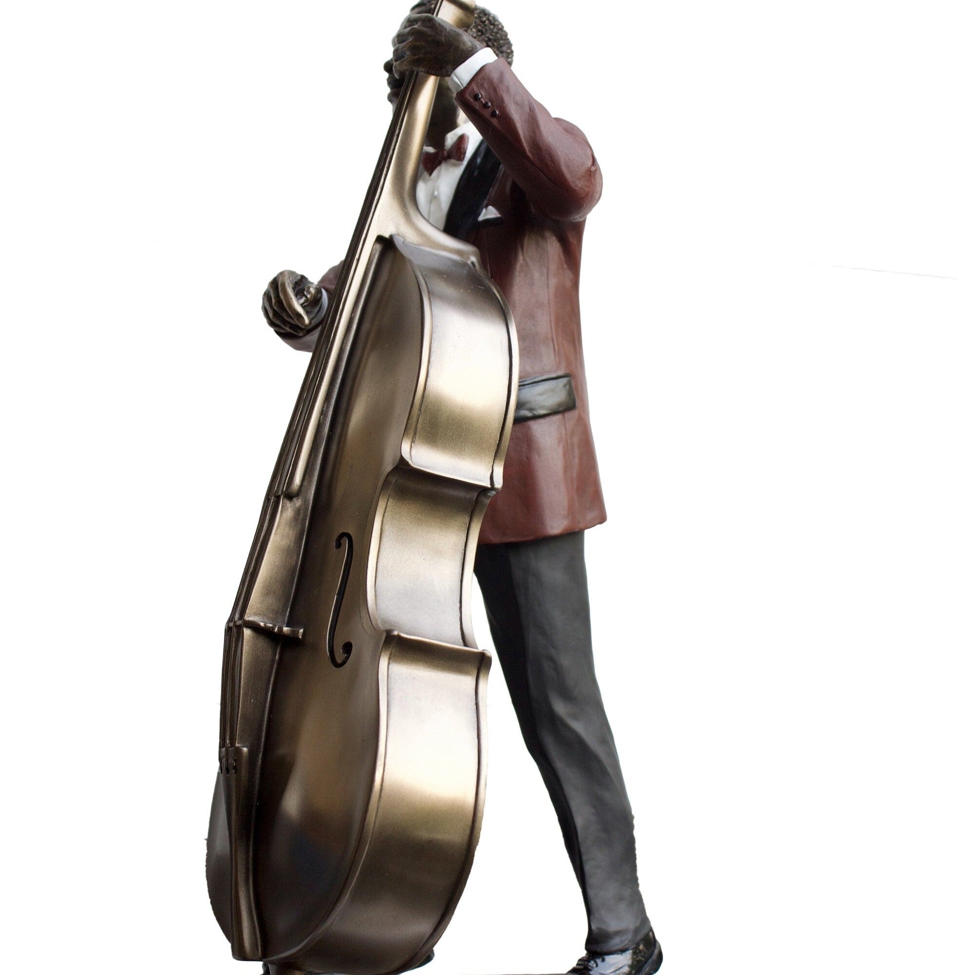 Bronzed Double Bass Player Statue: Jazz Musician Decor