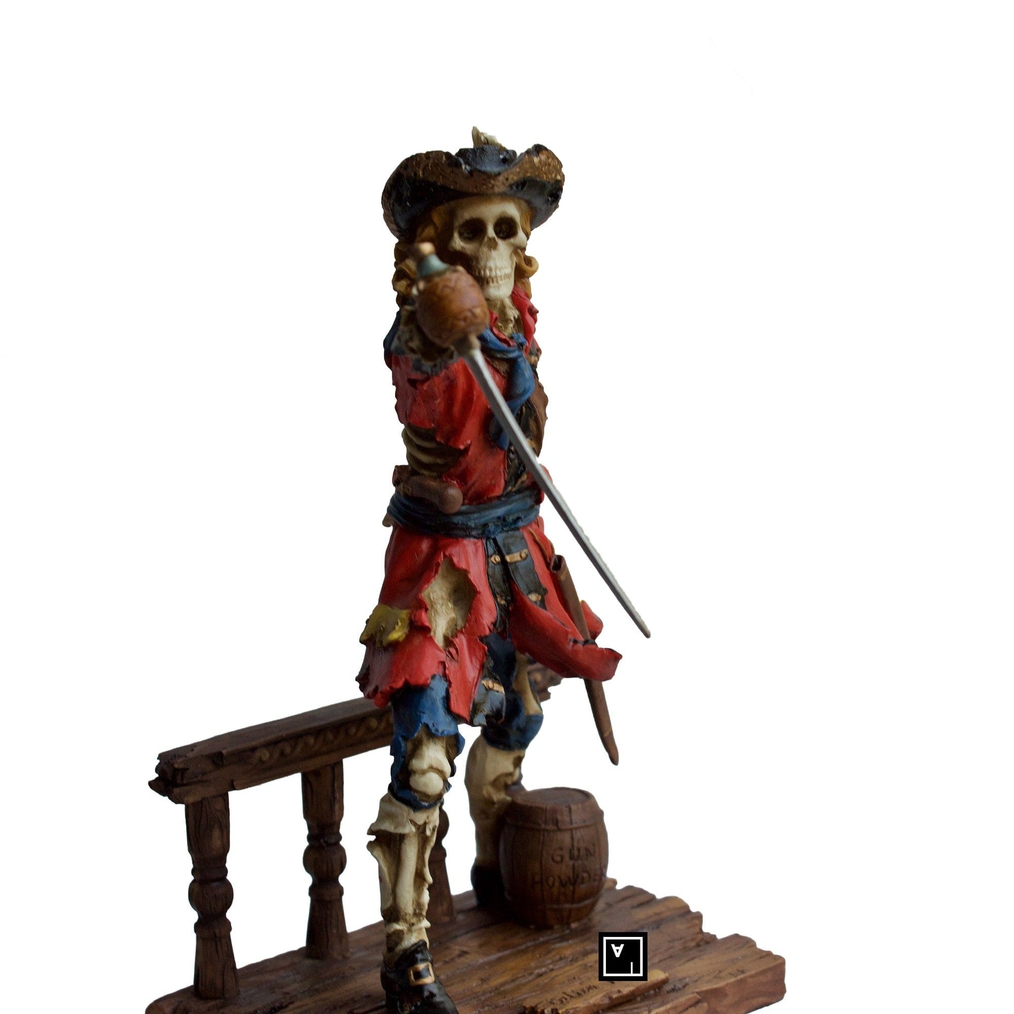 Skeleton Pirate Captain with Sword Statue.CALICO JACK Skeleton Figurine