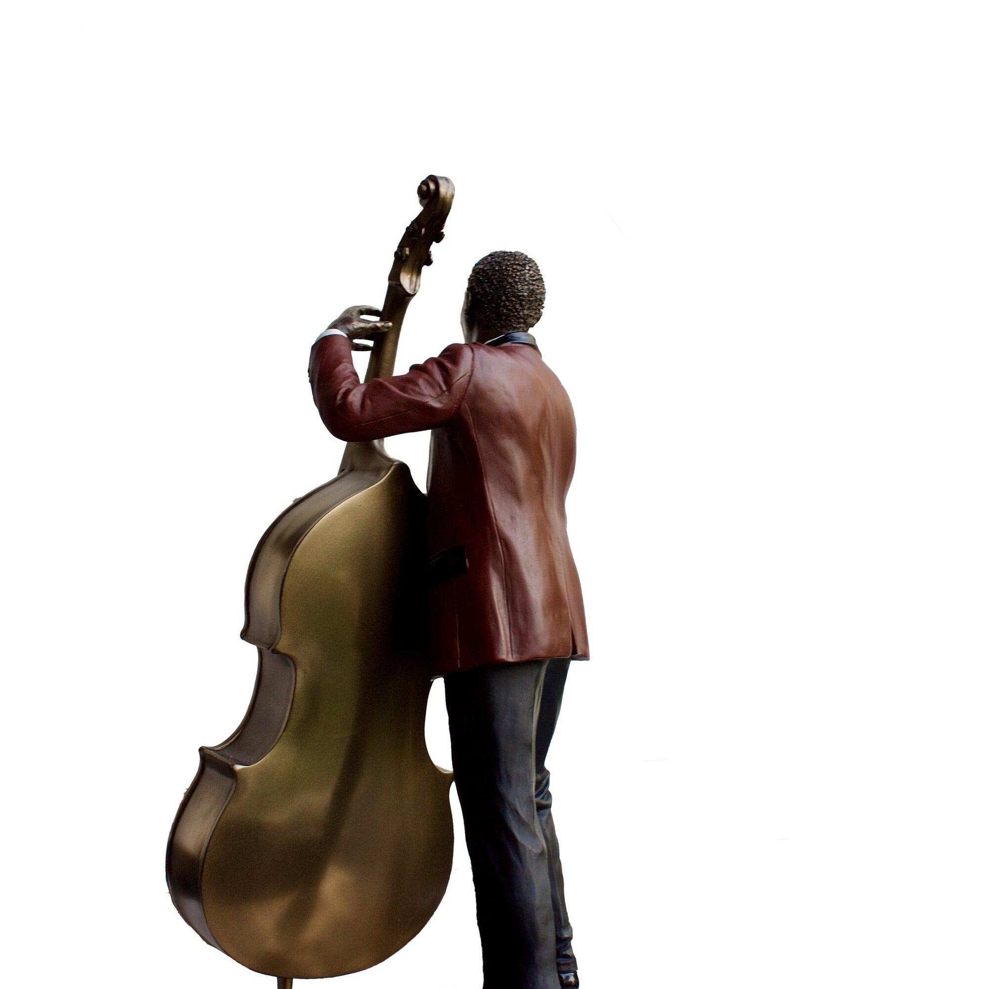 Bronzed Double Bass Player Statue: Jazz Musician Decor