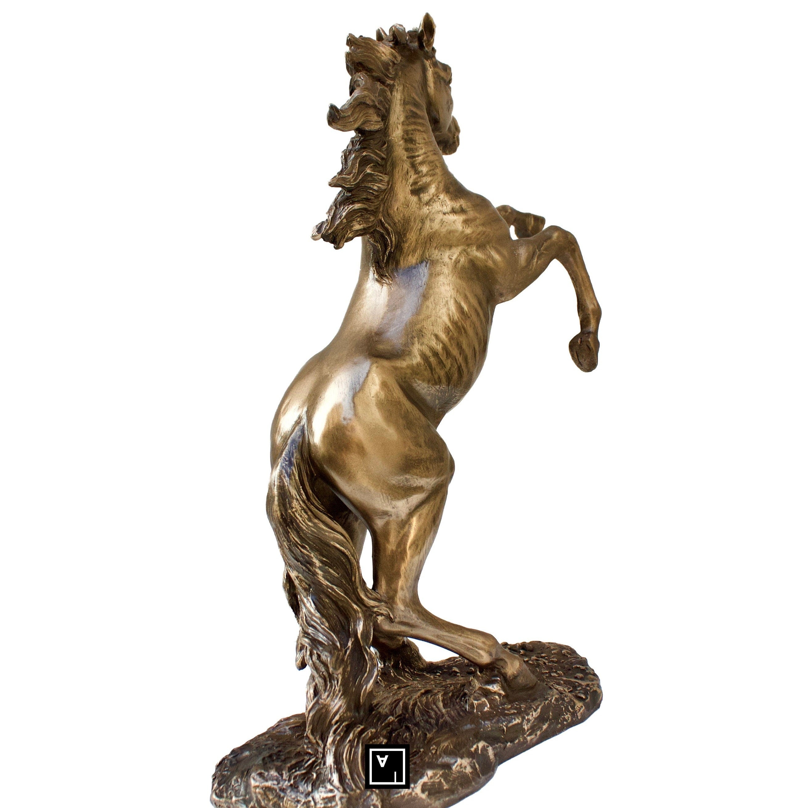Rearing Horse Statue: Bronzed Resin Wild Horse Decor