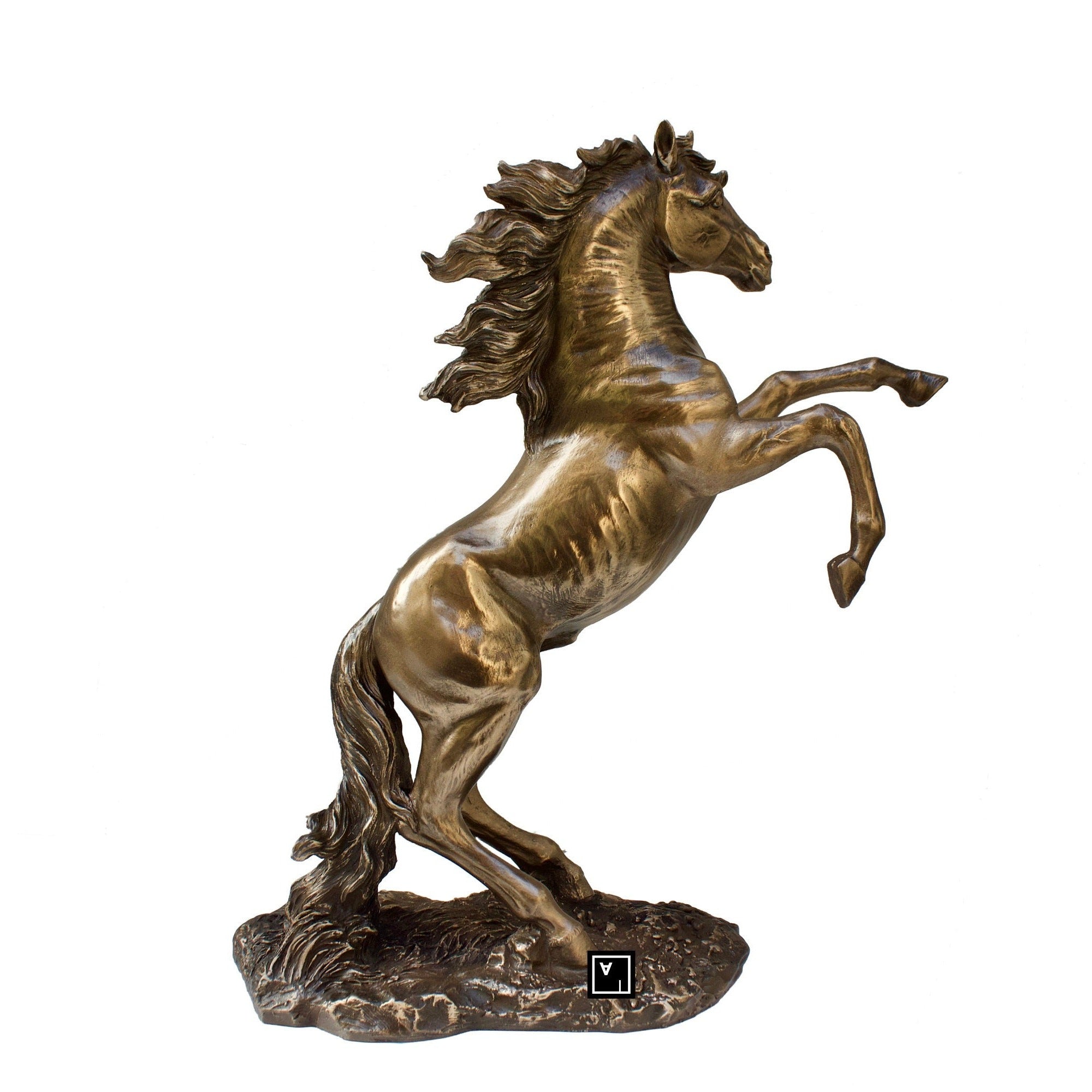 Rearing Horse Statue: Bronzed Resin Wild Horse Decor