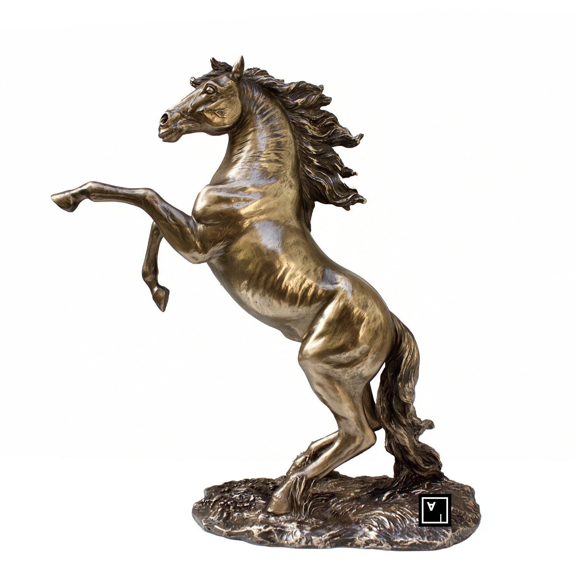 Rearing Horse Statue: Bronzed Resin Wild Horse Decor
