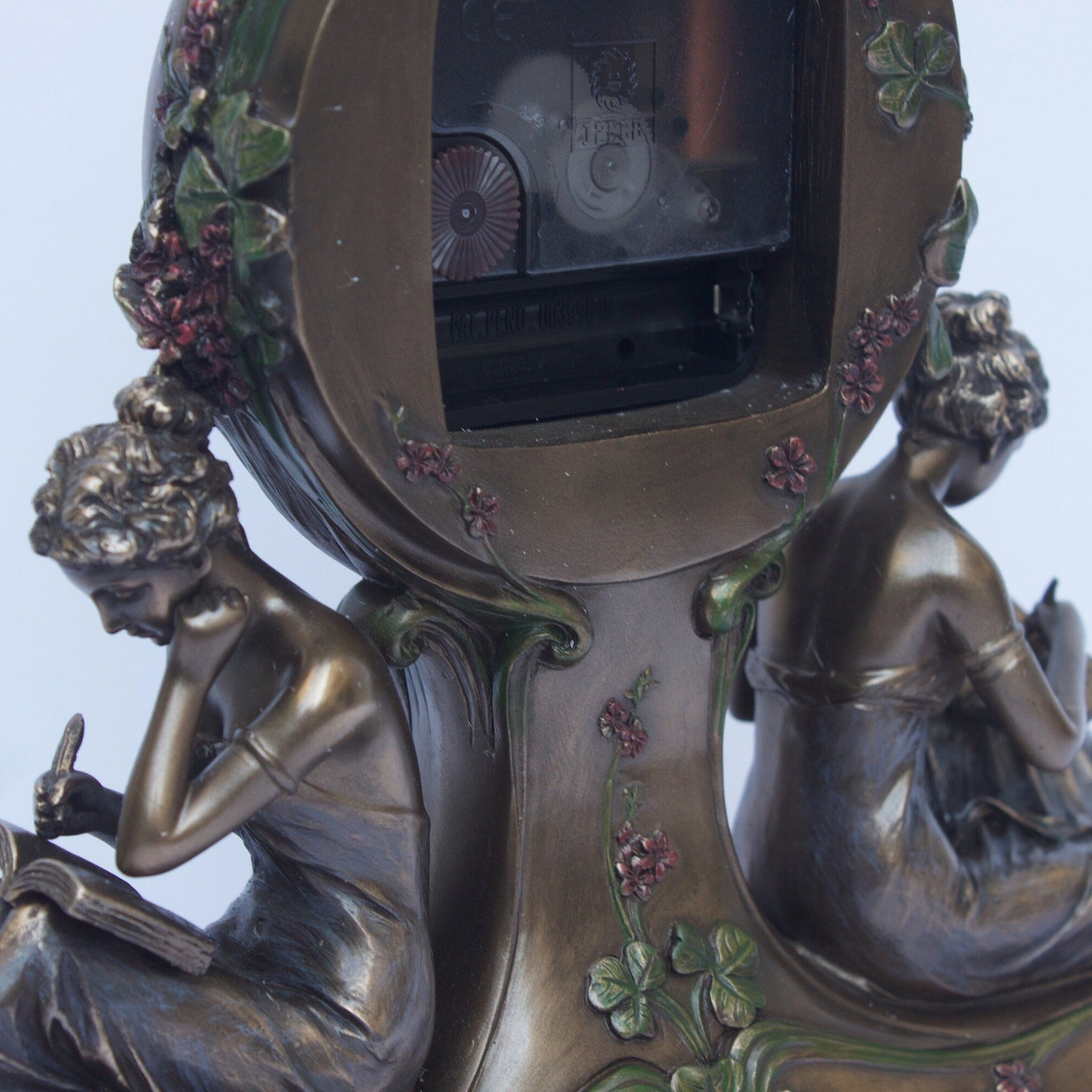 9.84 Inc Art Nouveau Clock with two Women and Eagle on top