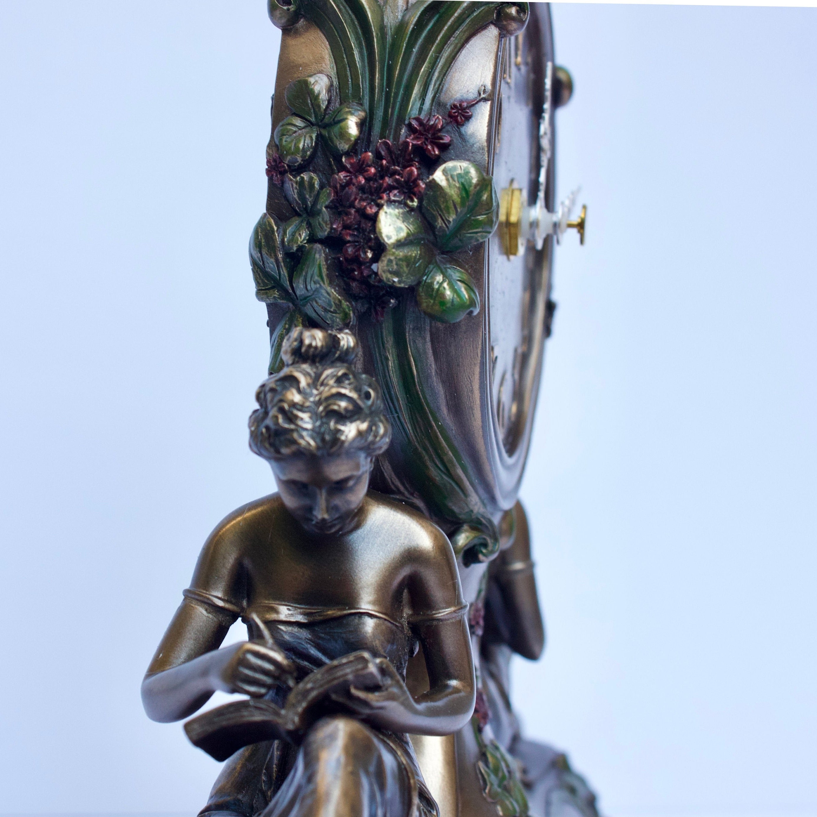 9.84 Inc Art Nouveau Clock with two Women and Eagle on top