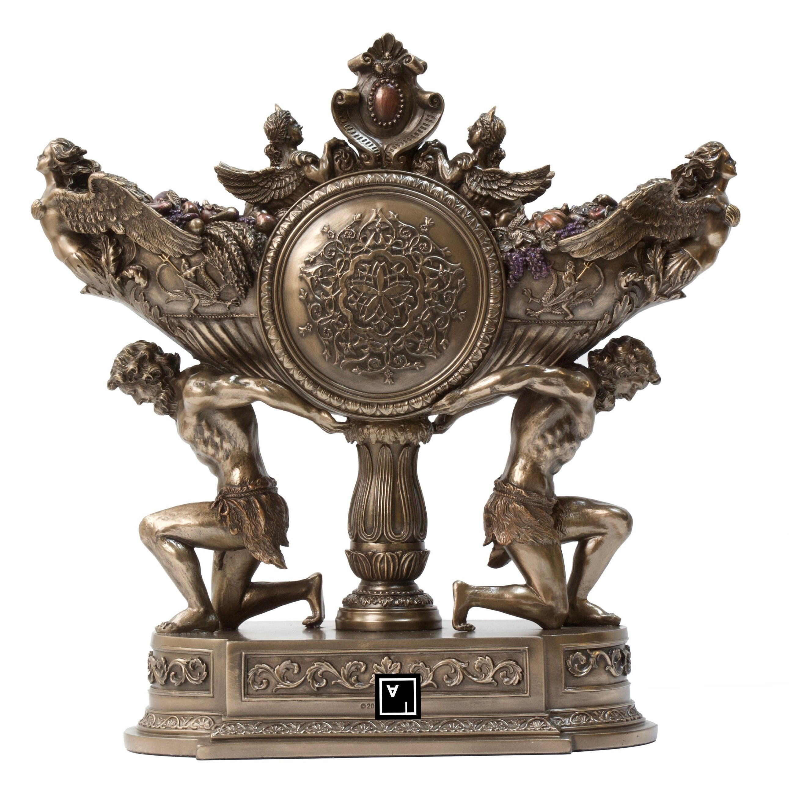 Art Nouveau Table Clock: Strong Men Vessel, Veronese Design