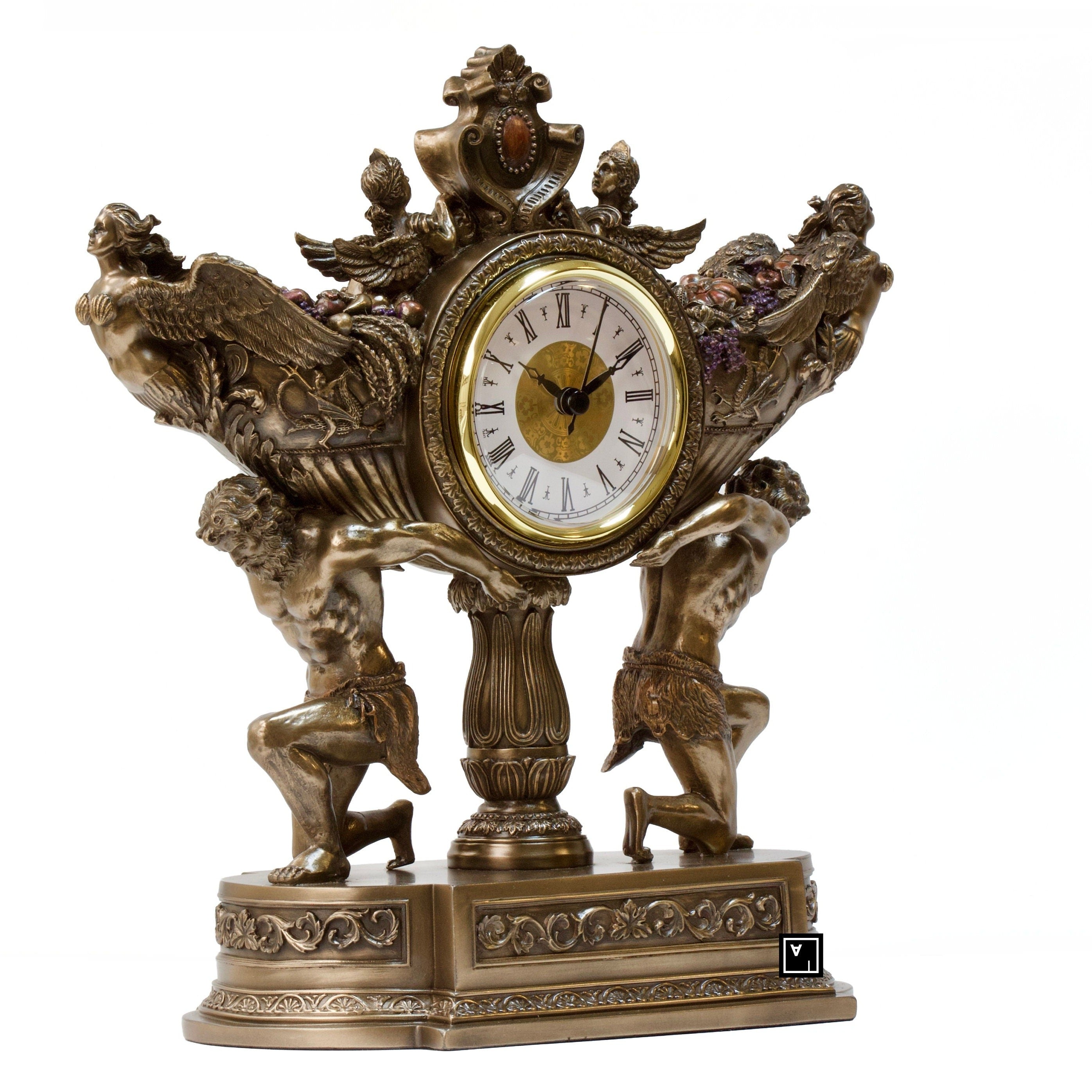 Art Nouveau Table Clock: Strong Men Vessel, Veronese Design
