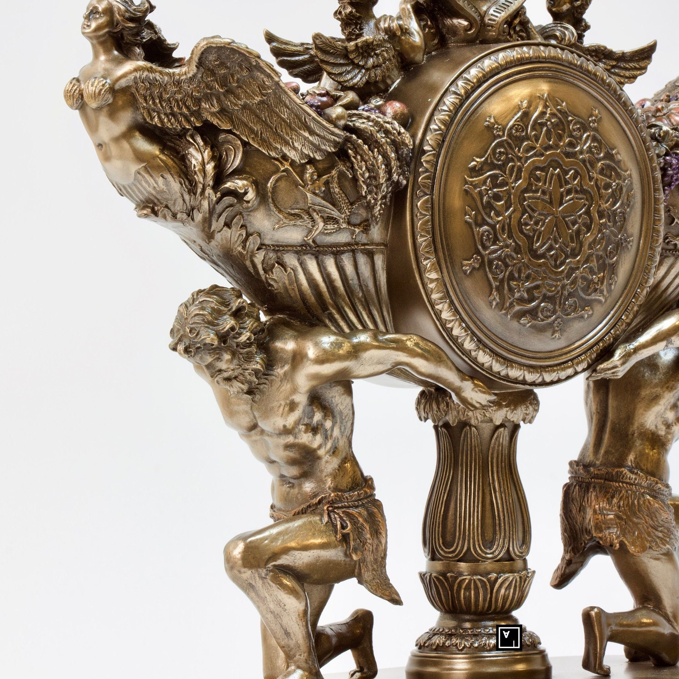 Art Nouveau Table Clock: Strong Men Vessel, Veronese Design