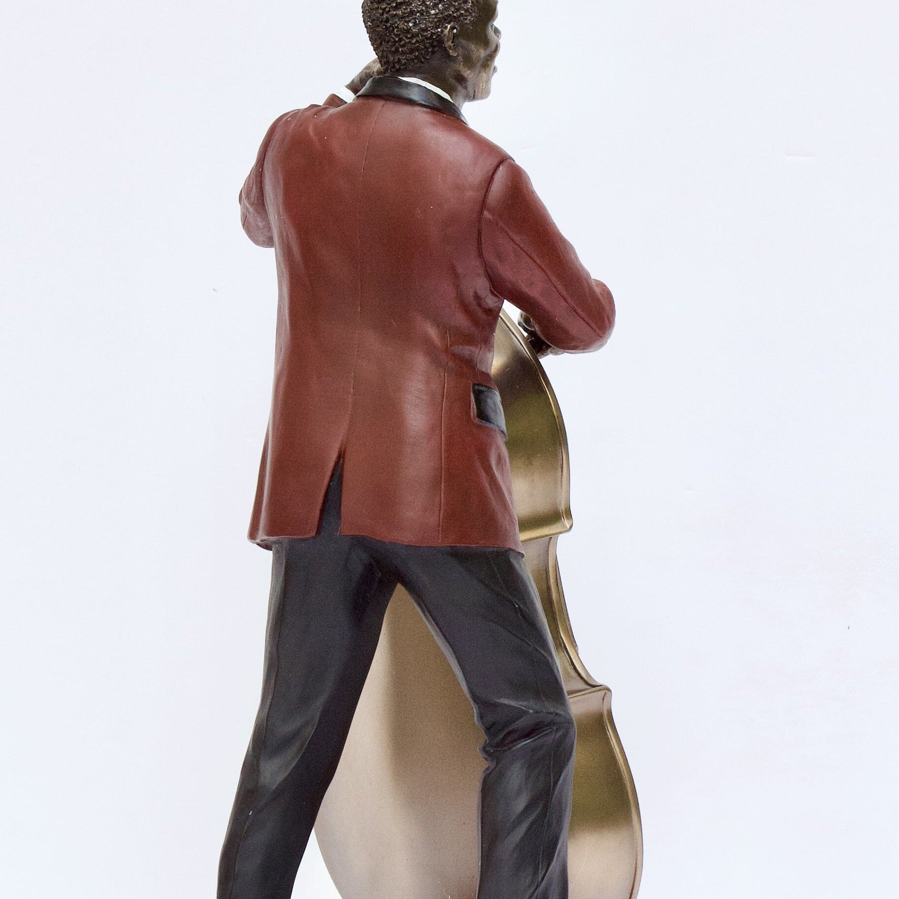 Bronzed Double Bass Player Statue: Jazz Musician Decor