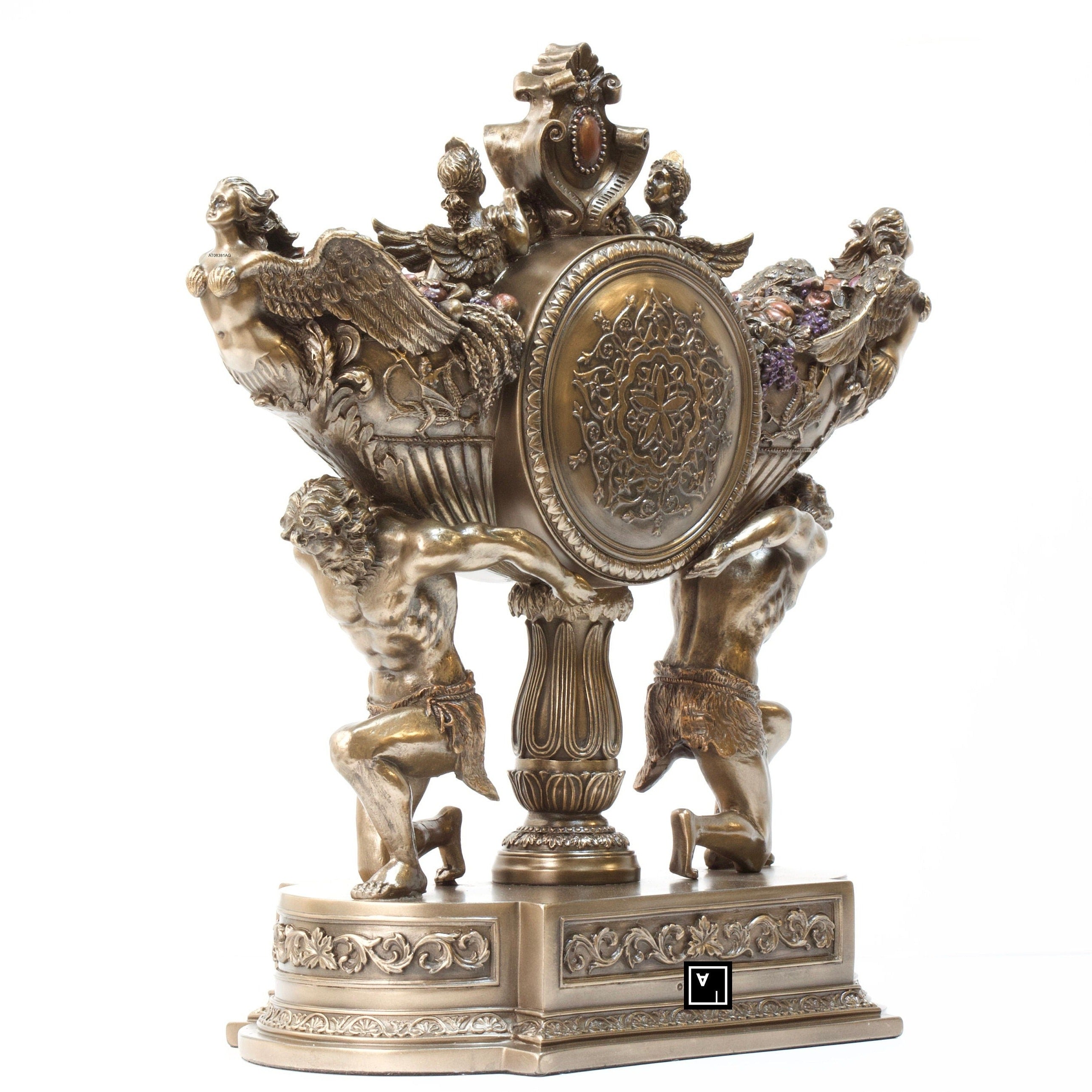 Art Nouveau Table Clock: Strong Men Vessel, Veronese Design