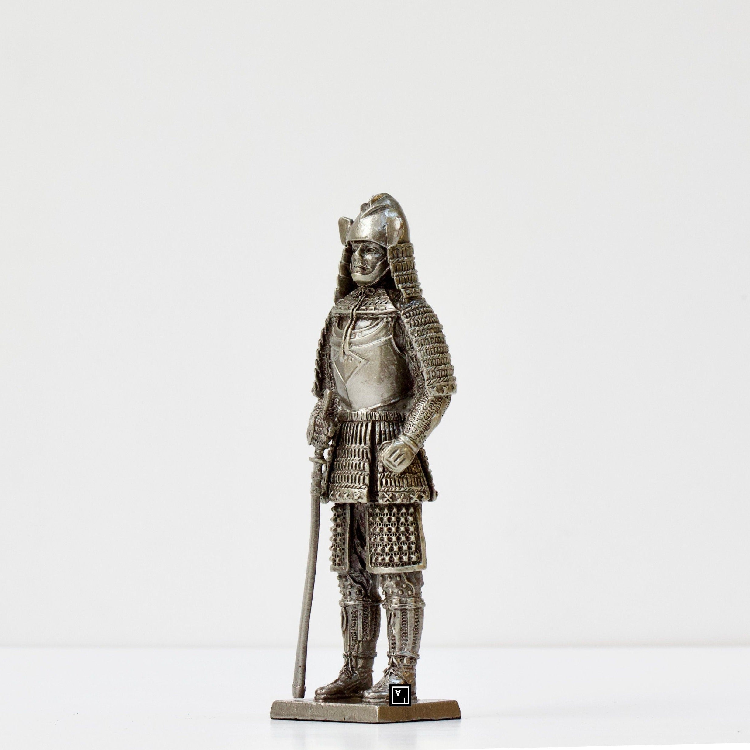 Samurai Uesugi Kenshin Statue. Solid Pewter Samurai Figurine.