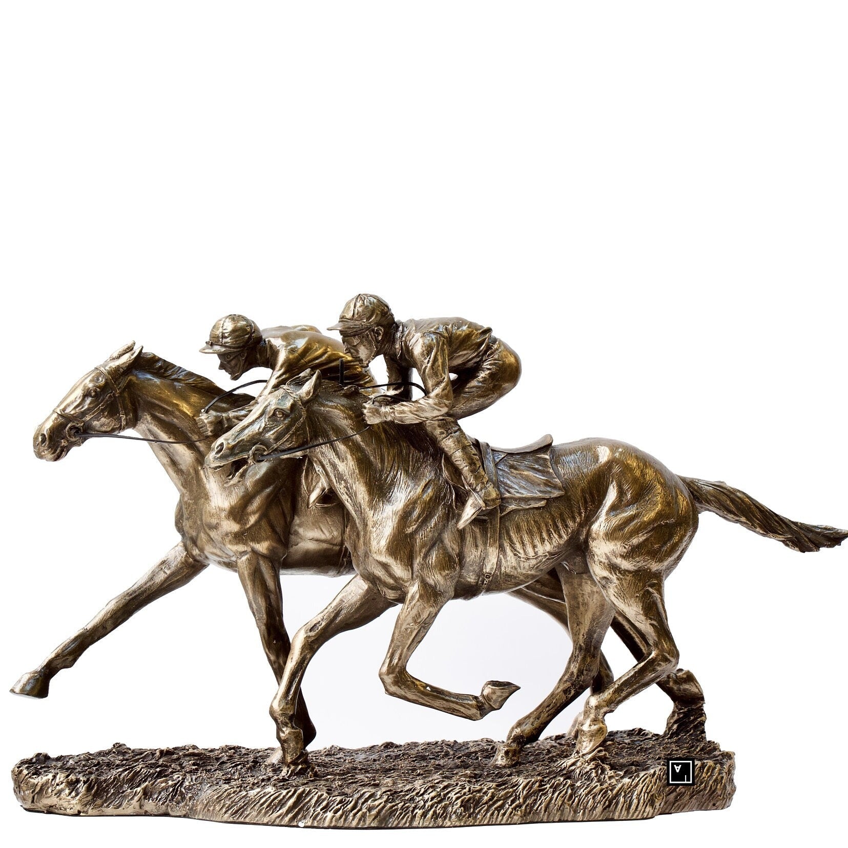 Bronzed Horse Race Statue: Two Jockeys, Veronese Design