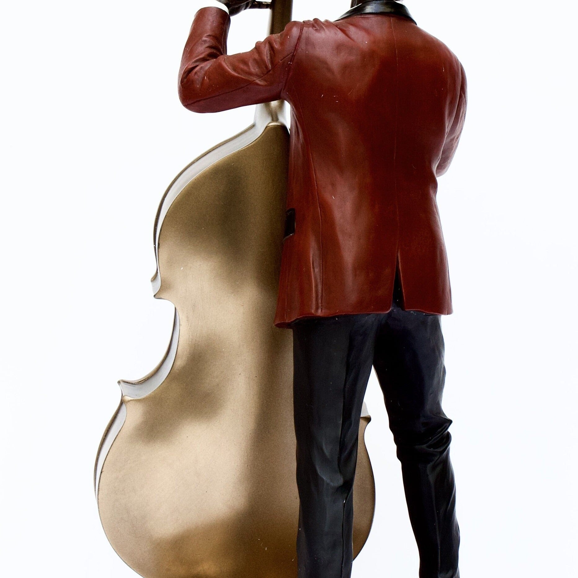 Bronzed Double Bass Player Statue: Jazz Musician Decor