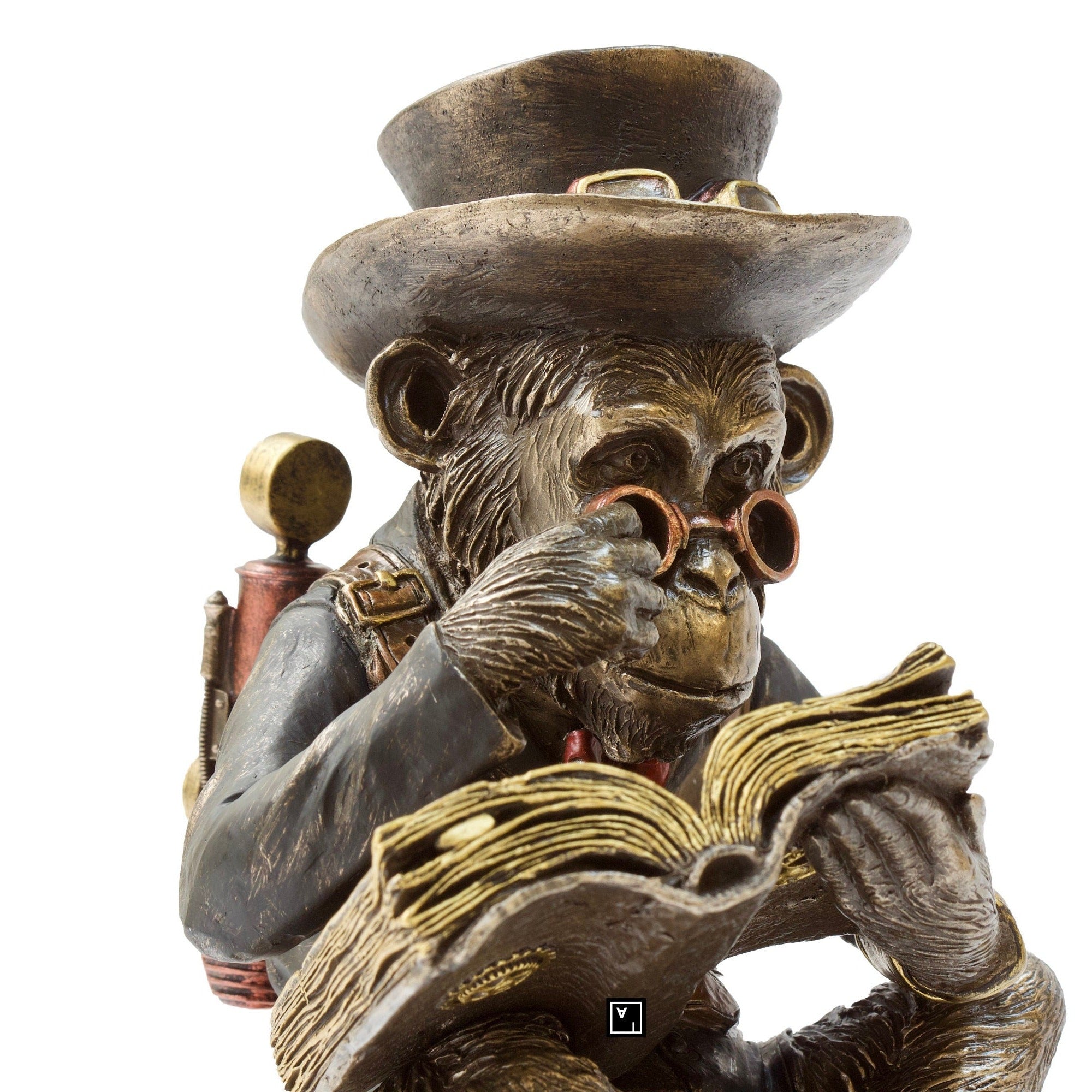 Steampunk Chimpanzee Professor Statue: Bronzed Resin Figurine