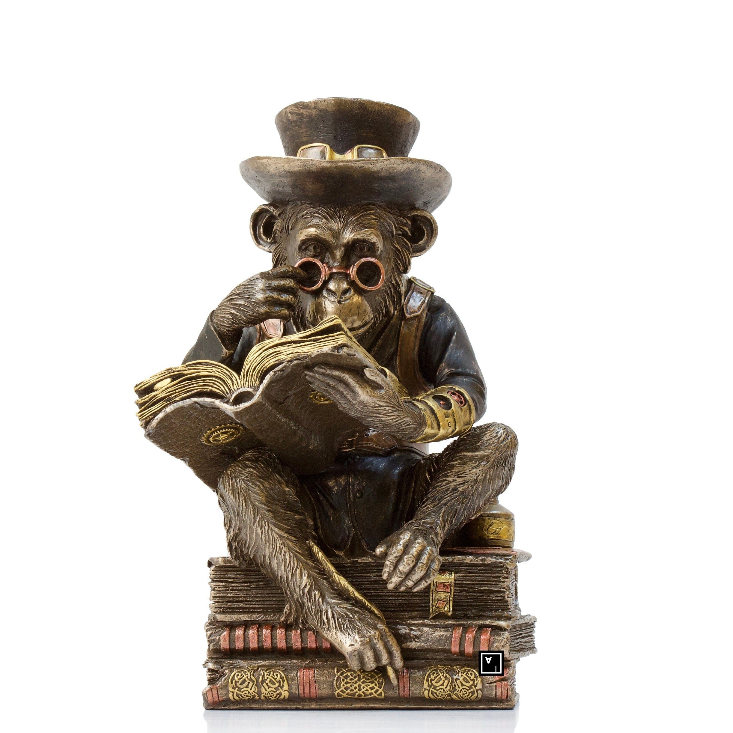 Steampunk Chimpanzee Professor Statue: Bronzed Resin Figurine