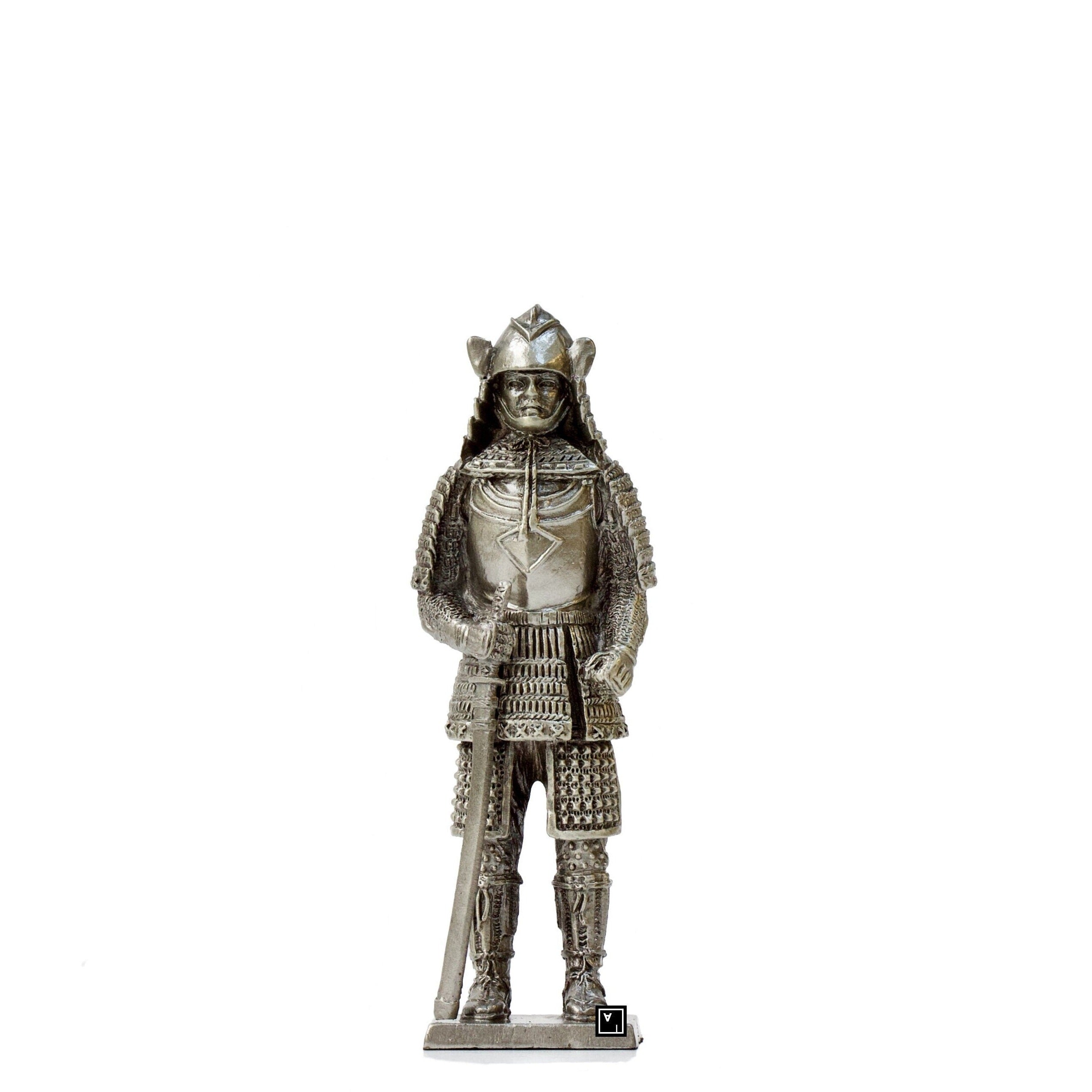 Samurai Uesugi Kenshin Statue. Solid Pewter Samurai Figurine.