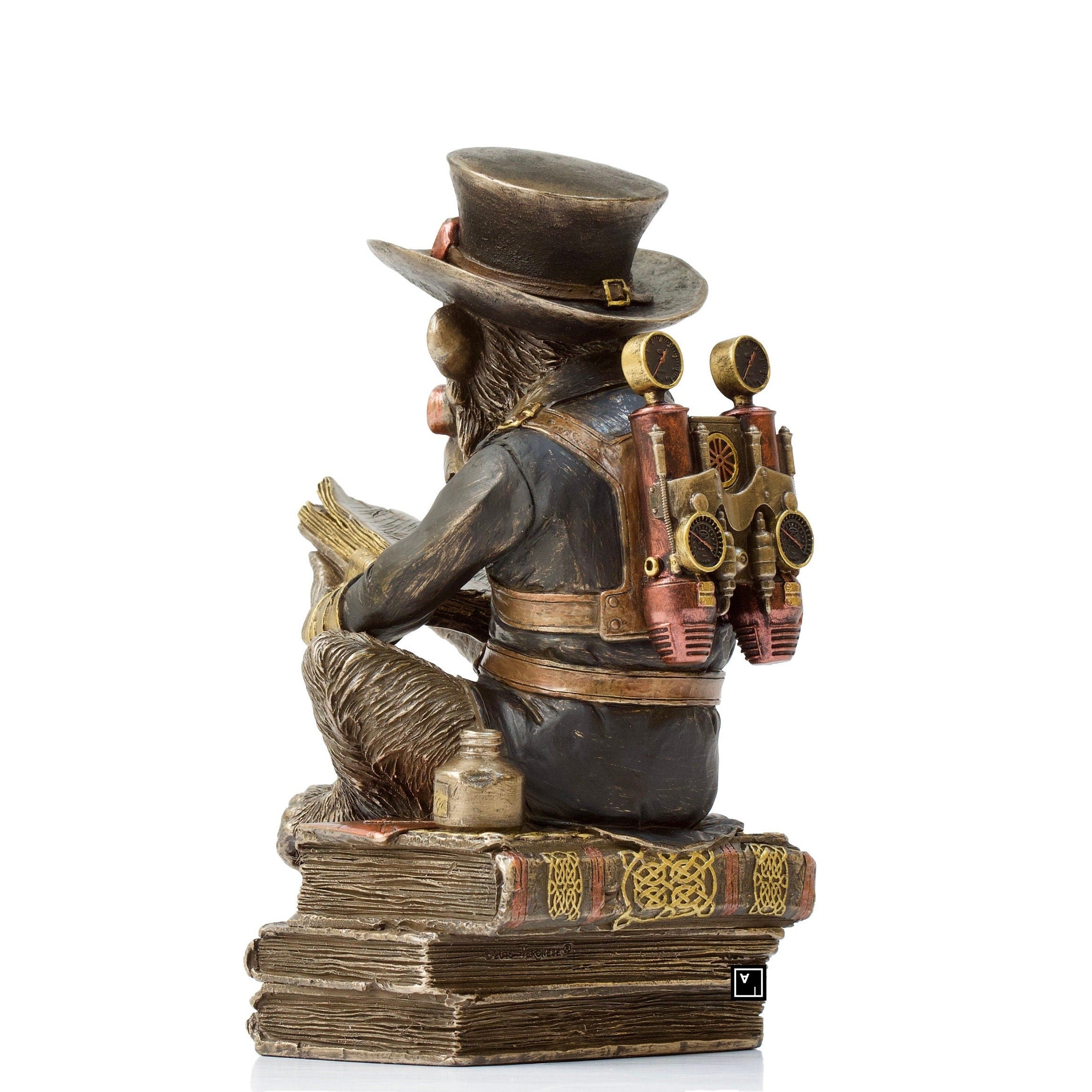 Steampunk Chimpanzee Professor Statue: Bronzed Resin Figurine