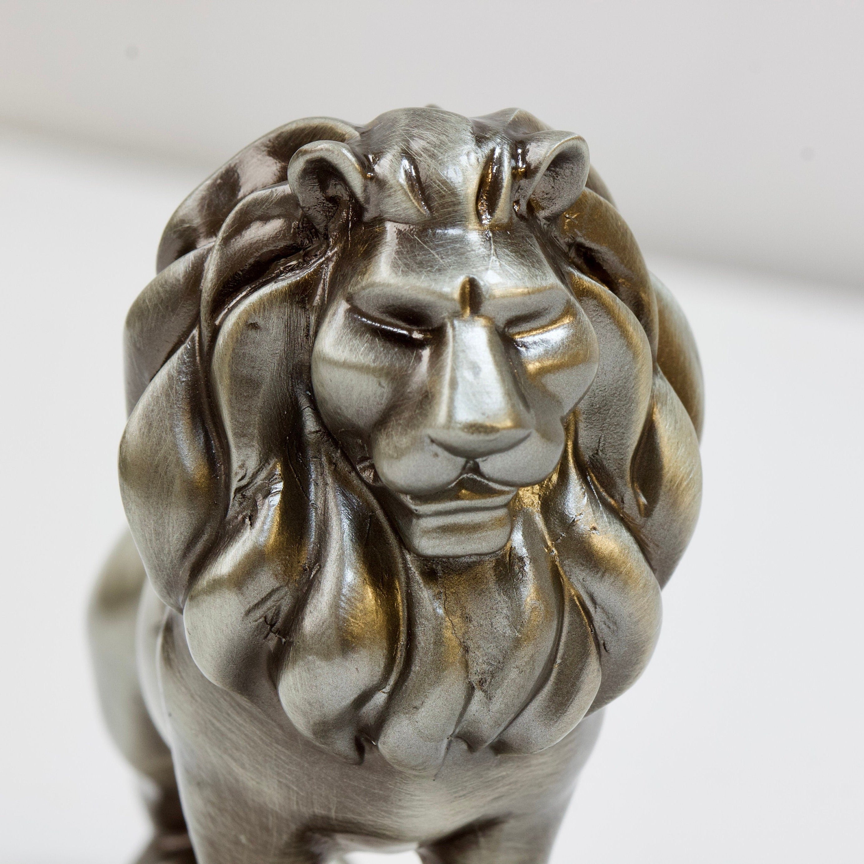 Solid Pewter Lion Statue: Veronese Design Sculpture Paperweight