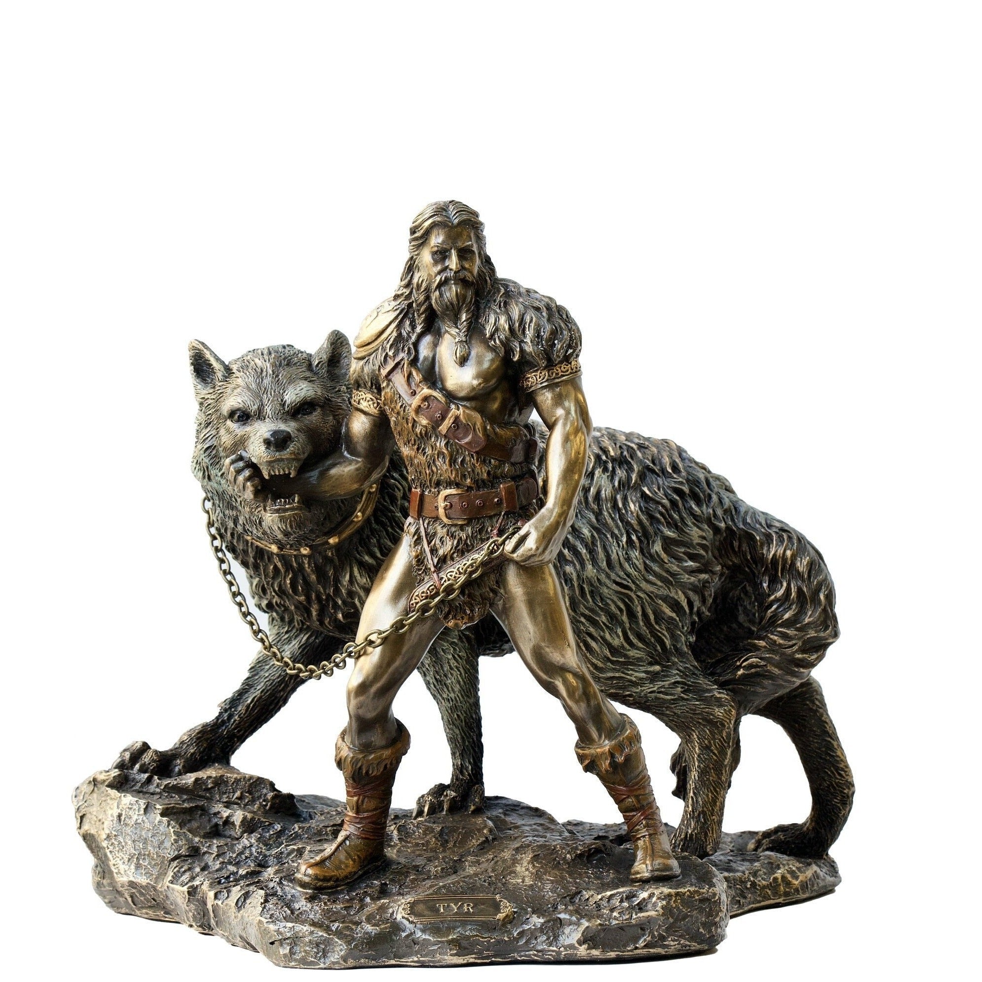 Tyr and Fenrir Statue: Cold Cast Bronze Norse God Figurine