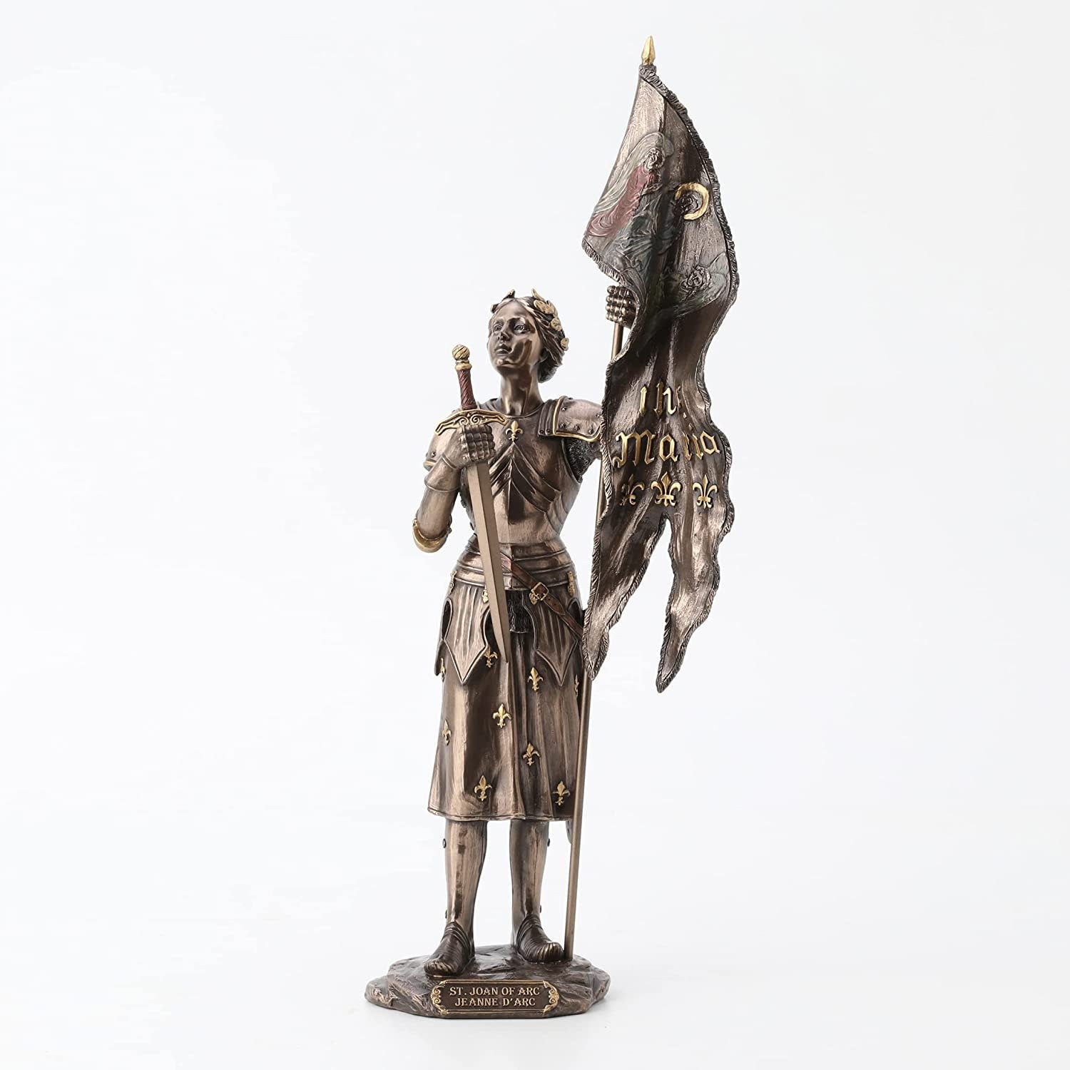 St. Joan of Arc Statue: Hand-Painted Cold Cast Bronze Sculpture