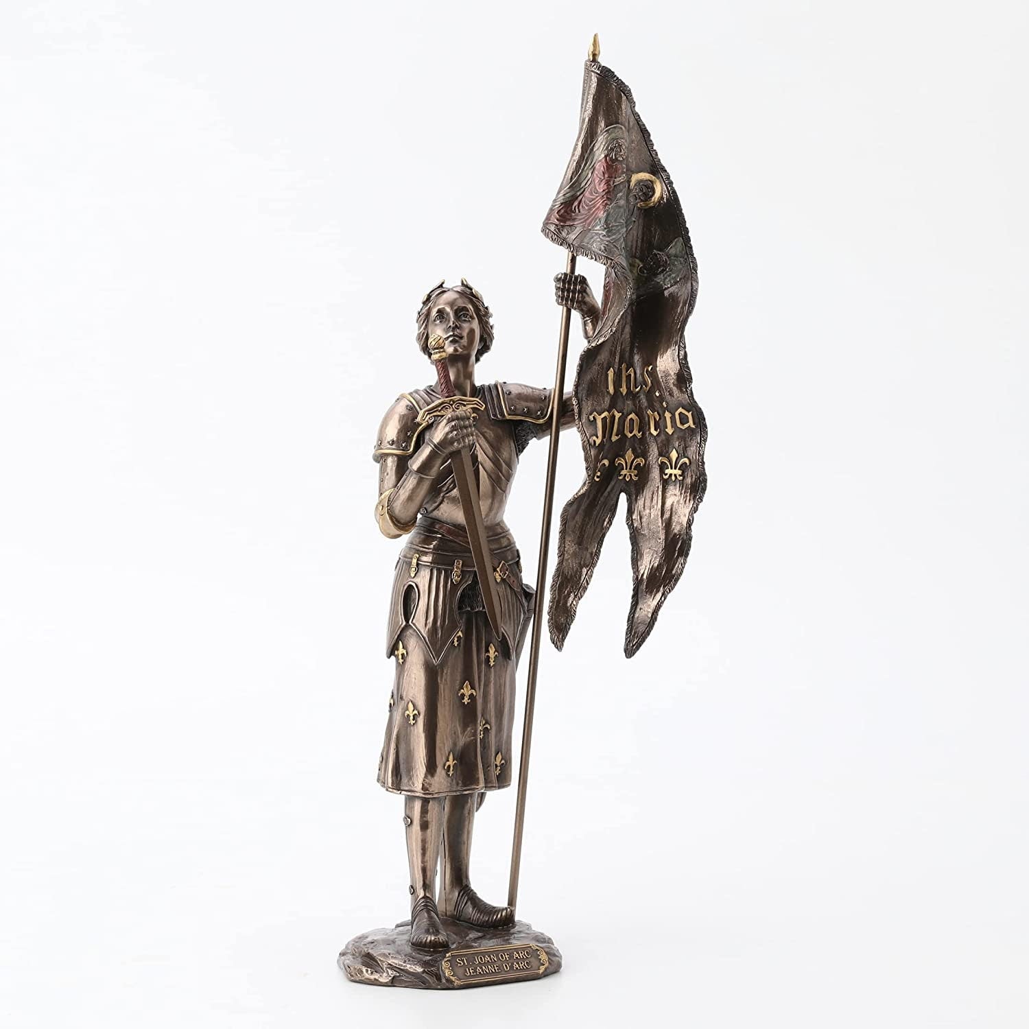 St. Joan of Arc Statue: Hand-Painted Cold Cast Bronze Sculpture