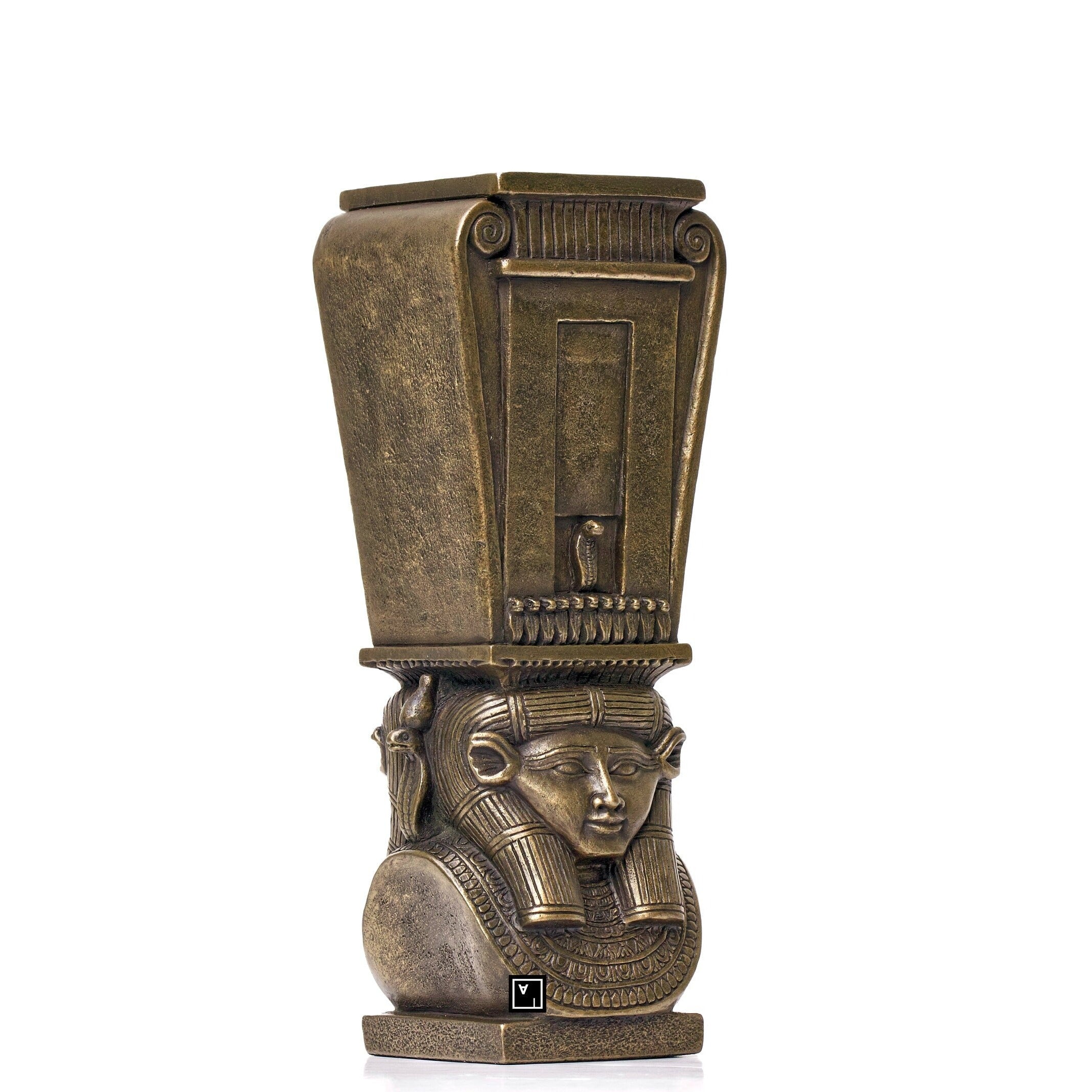 Hathor Column Candle Holder: Cold Cast Bronze Egyptian Statue