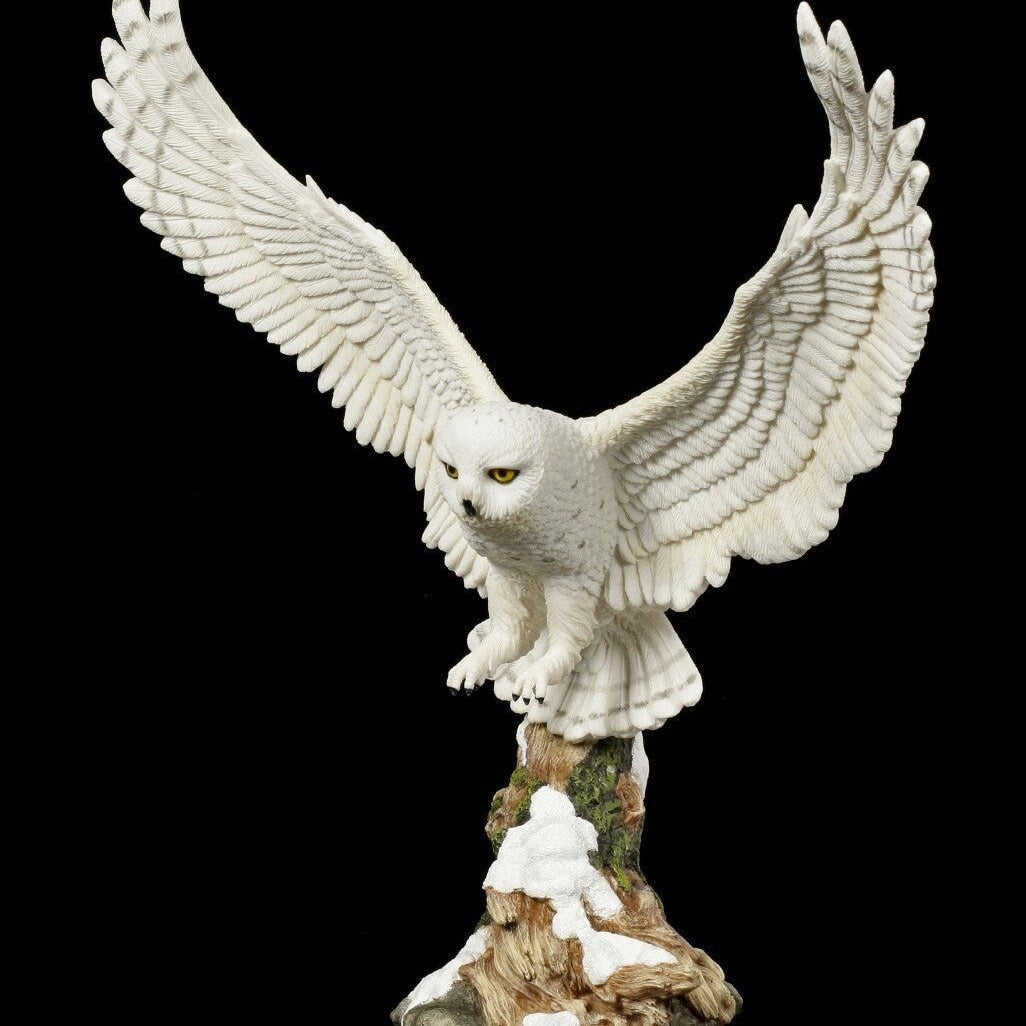 White Owl Figurine: 13.38" Cold Cast Resin Statue