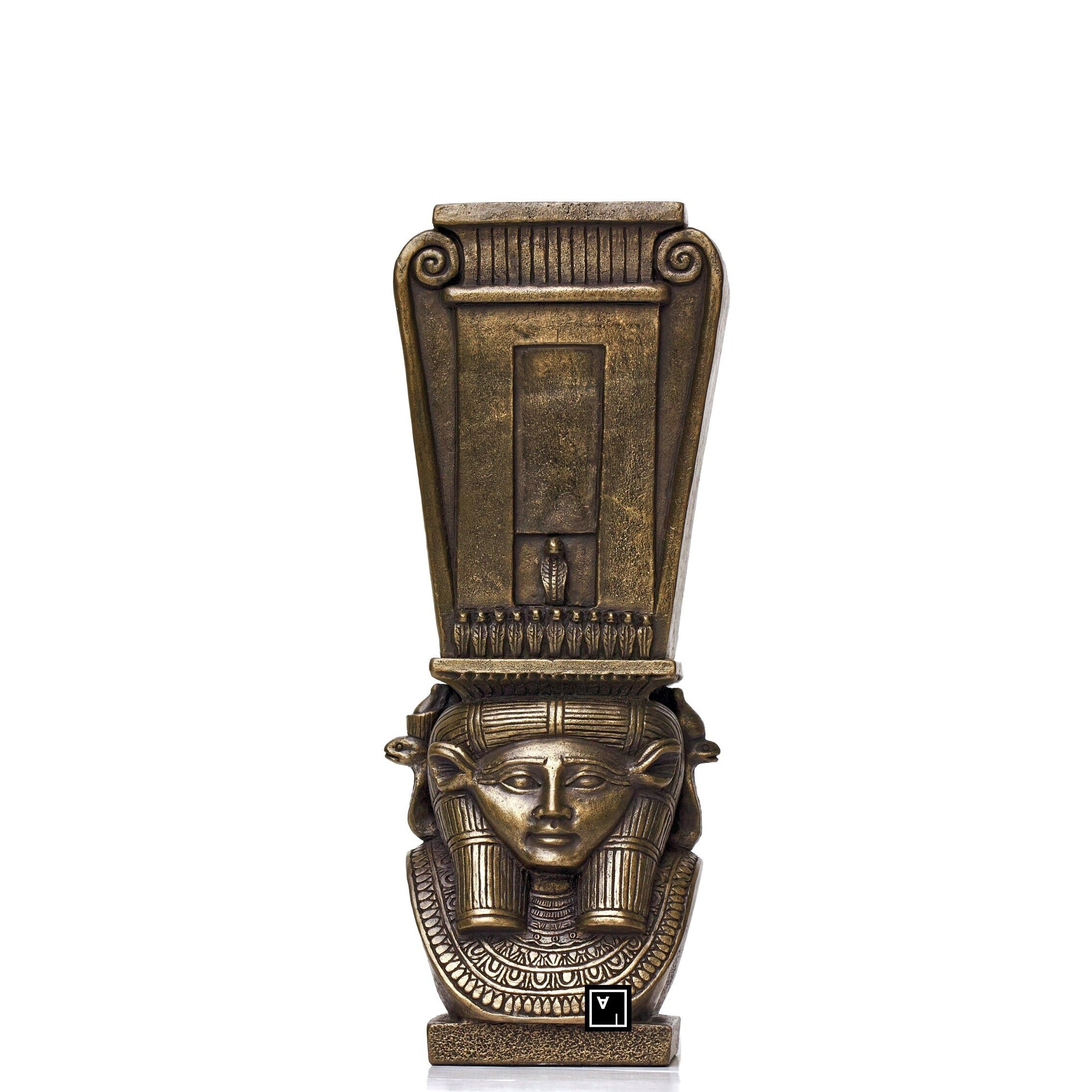 Hathor Column Candle Holder: Cold Cast Bronze Egyptian Statue