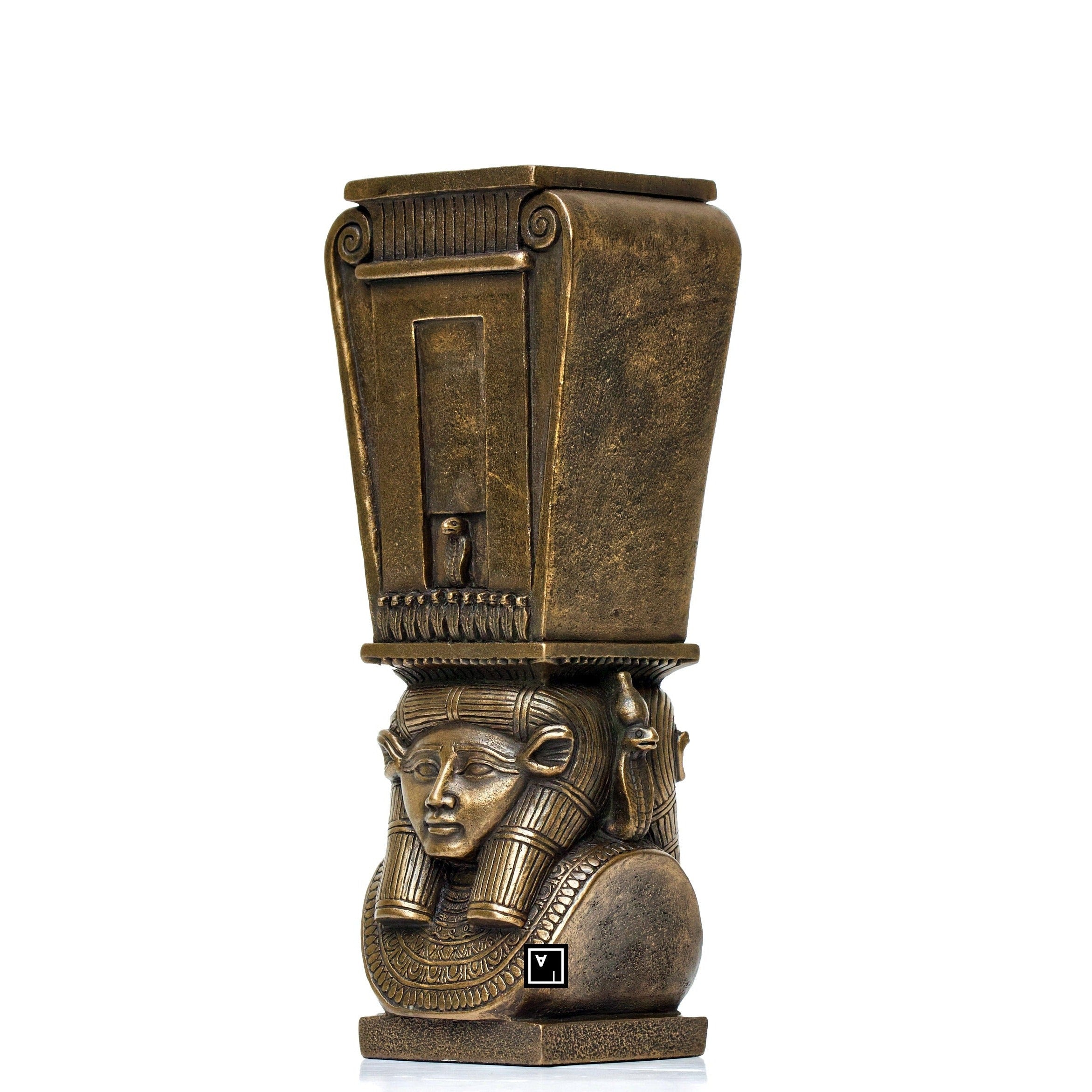 Hathor Column Candle Holder: Cold Cast Bronze Egyptian Statue