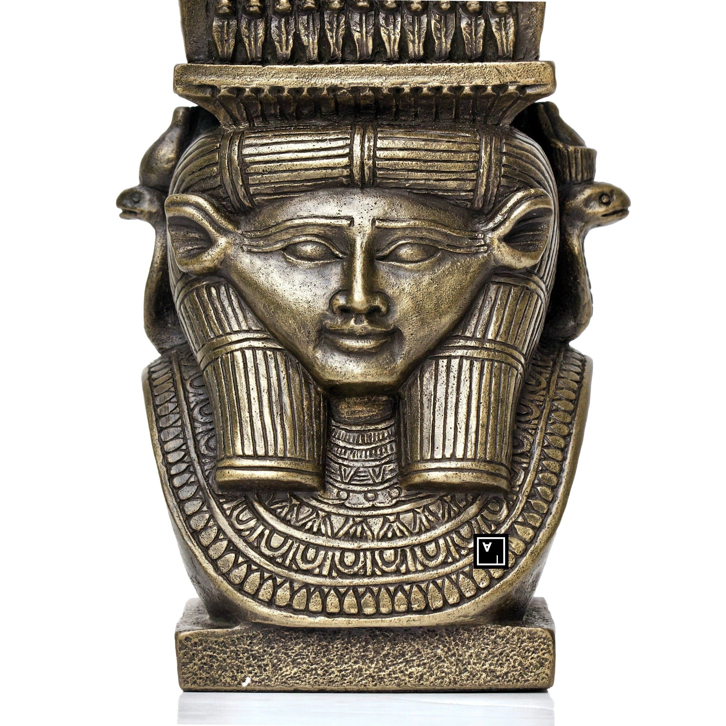Hathor Column Candle Holder: Cold Cast Bronze Egyptian Statue
