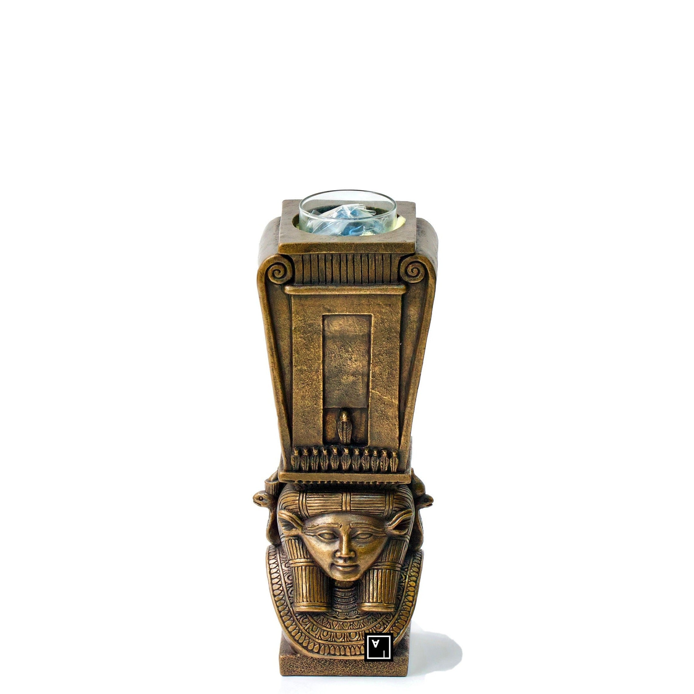 Hathor Column Candle Holder: Cold Cast Bronze Egyptian Statue