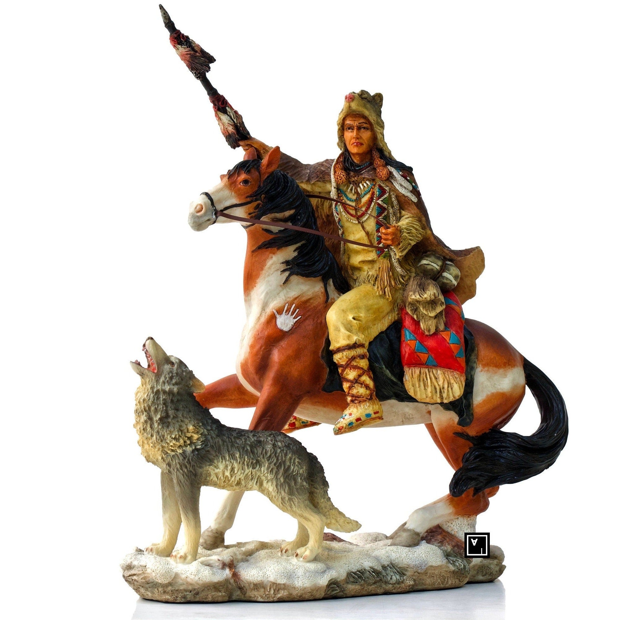 8.26 Inc Indian riding Horse with Wolf