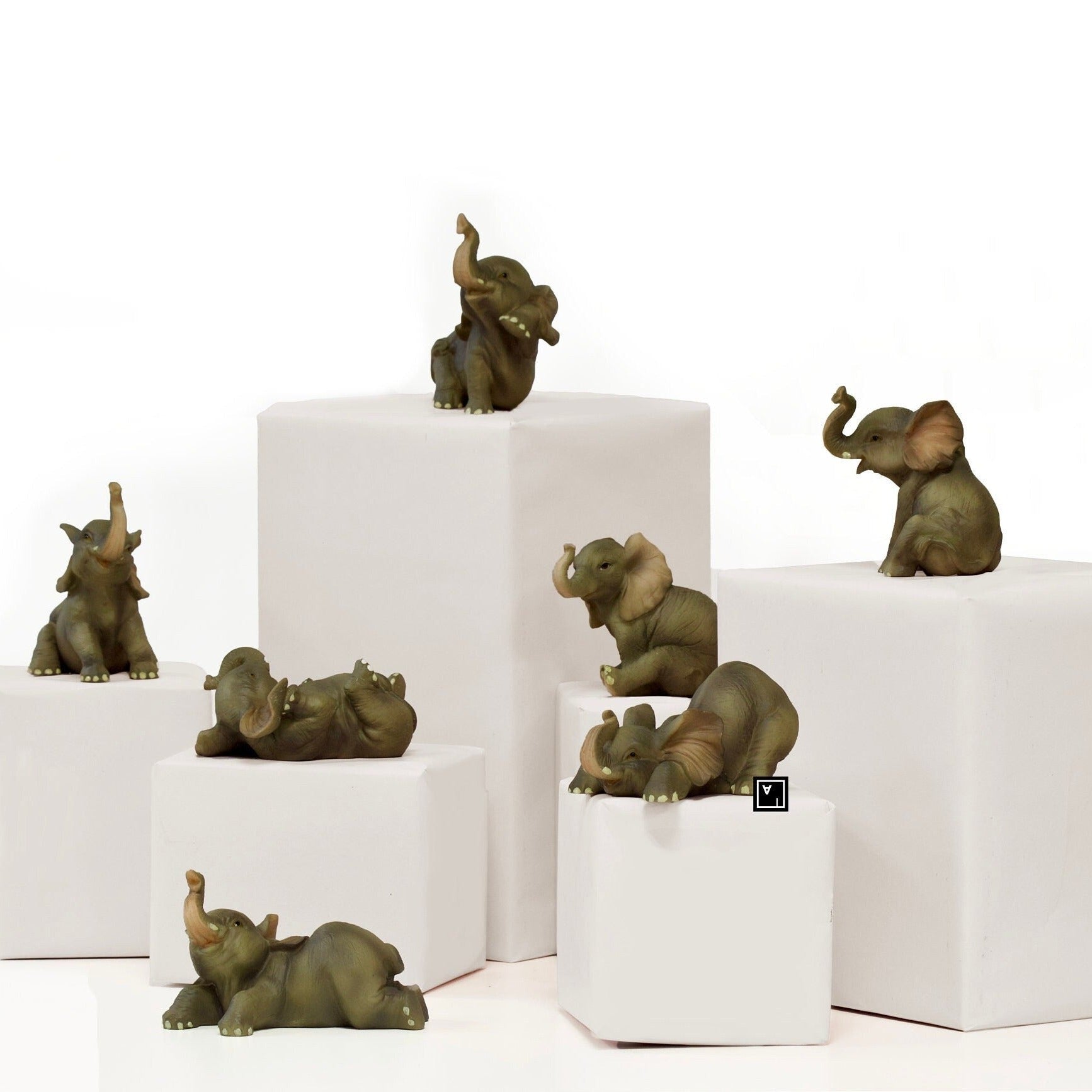 Seven Pieces Baby Elephant Figurine. Good Luck baby Elephants