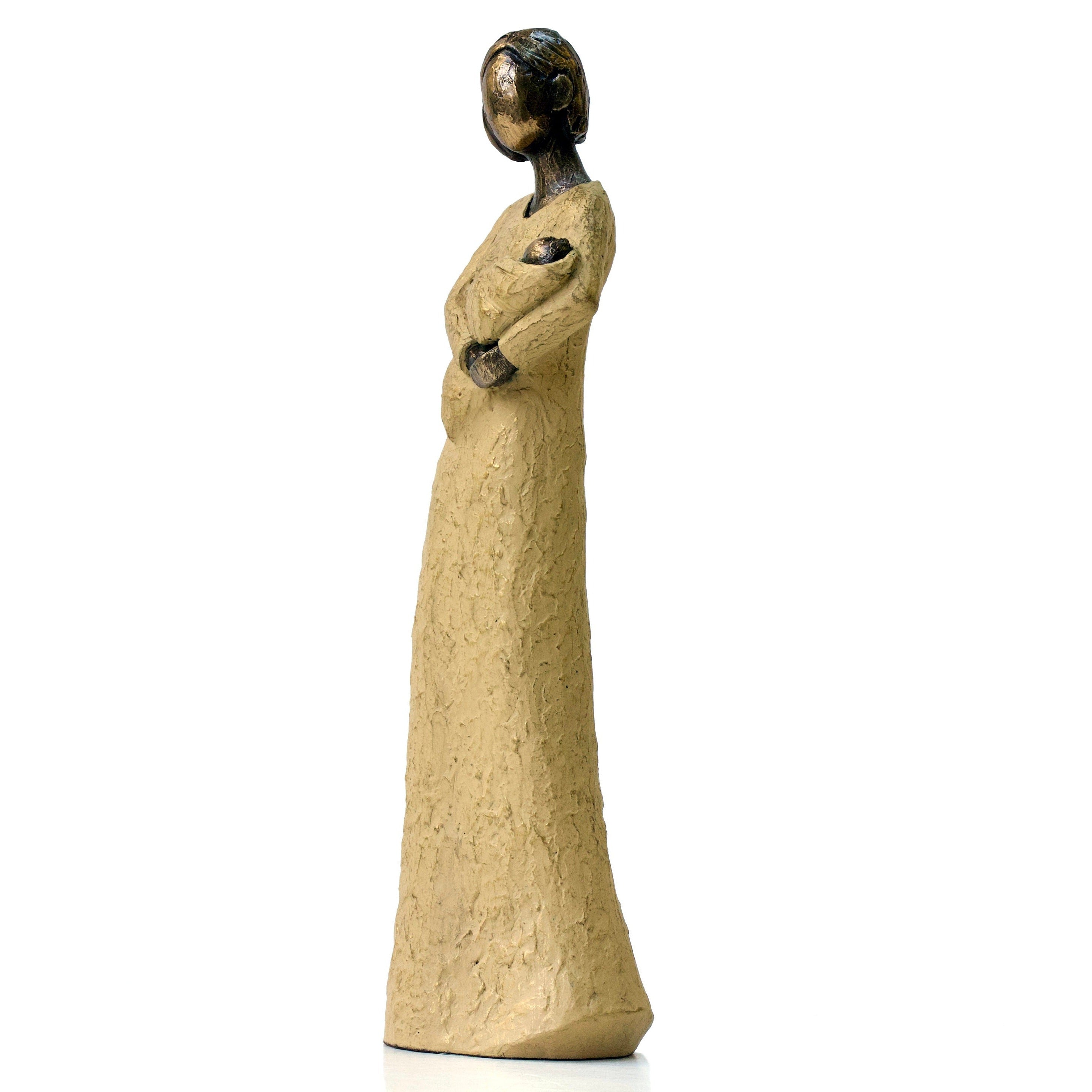 Mother and Baby Resin Sculpture: Hand-Painted Clay Decor (9.63 Inches)