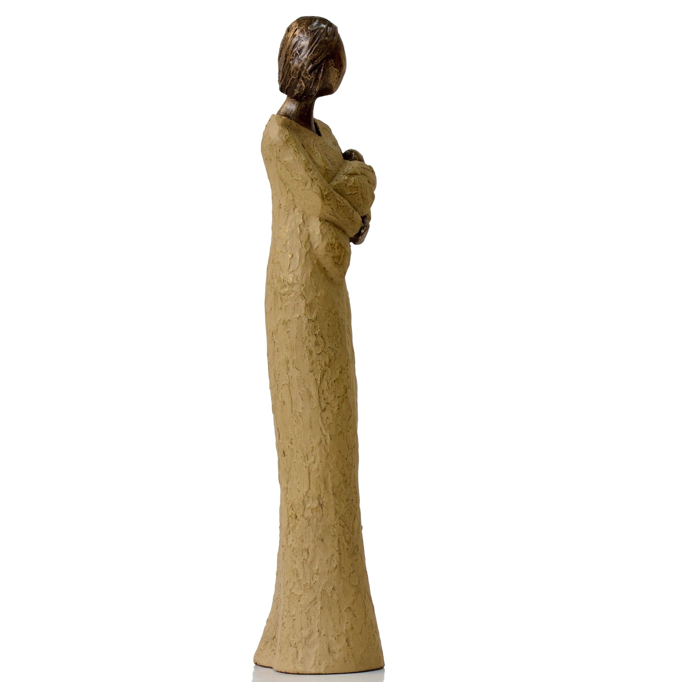 Mother and Baby Resin Sculpture: Hand-Painted Clay Decor (9.63 Inches)