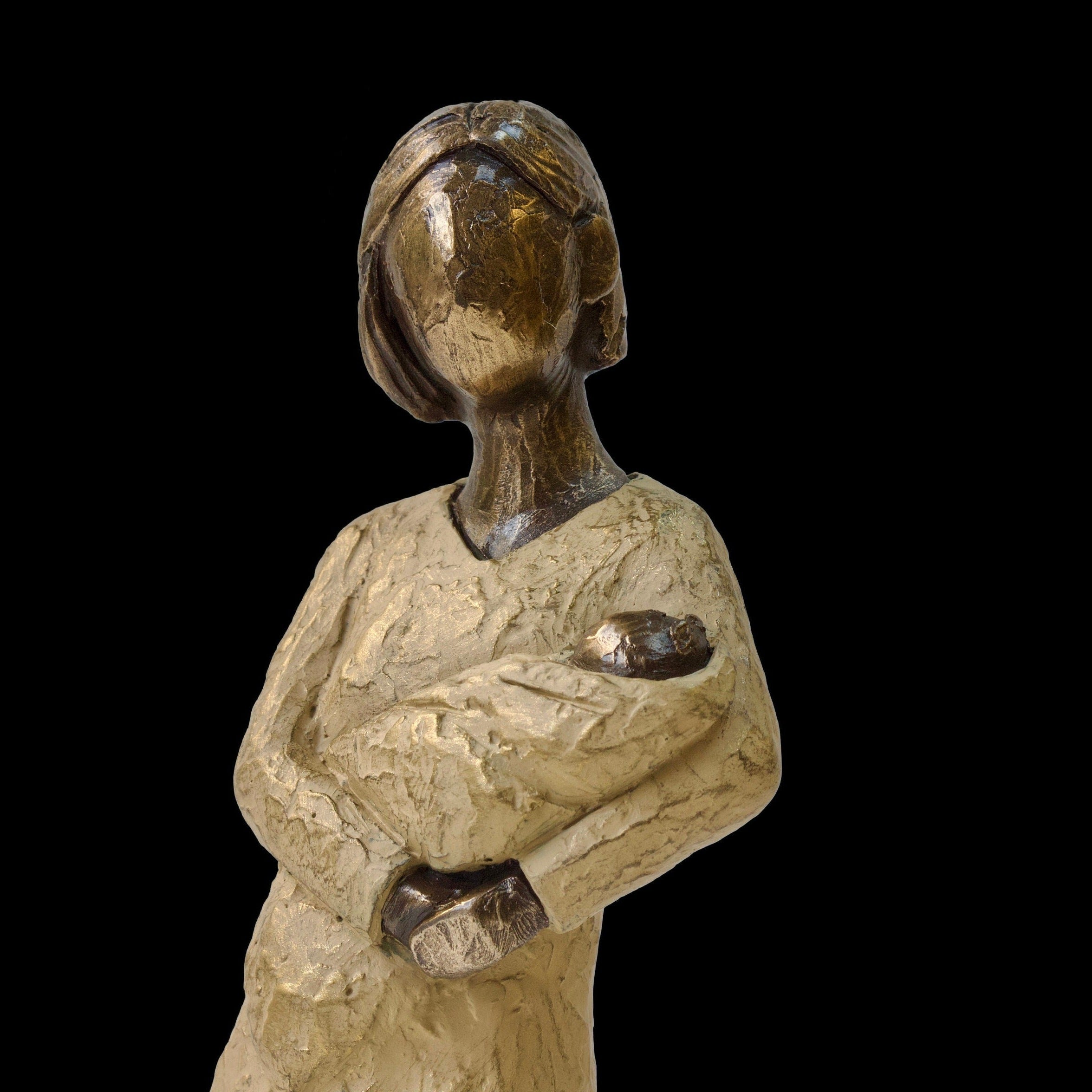 Mother and Baby Resin Sculpture: Hand-Painted Clay Decor (9.63 Inches)